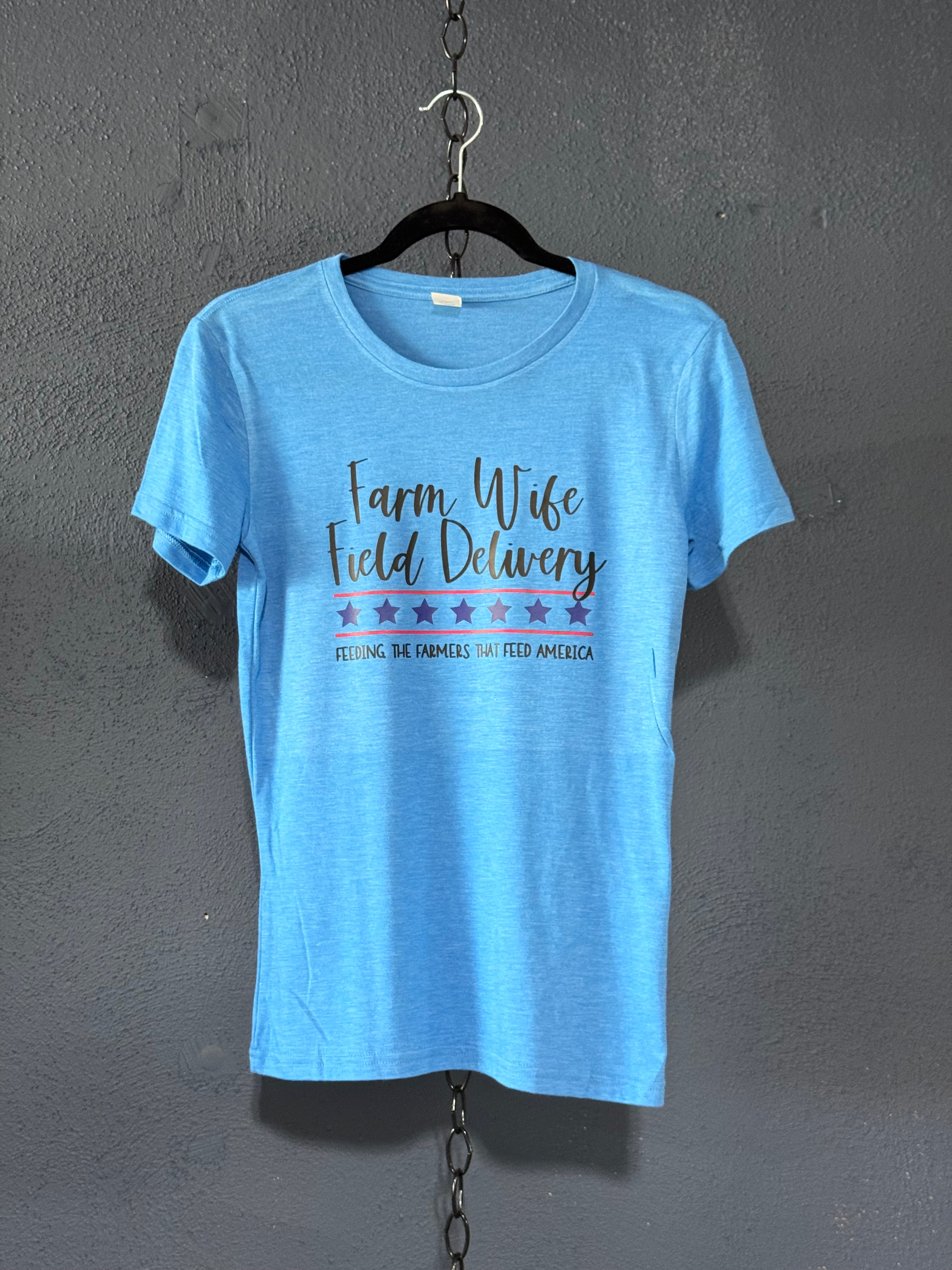 Farm Wife Field Delivery Graphic T-Shirt – Blue Women’s Unisex Small – Funny Farm Life Tee