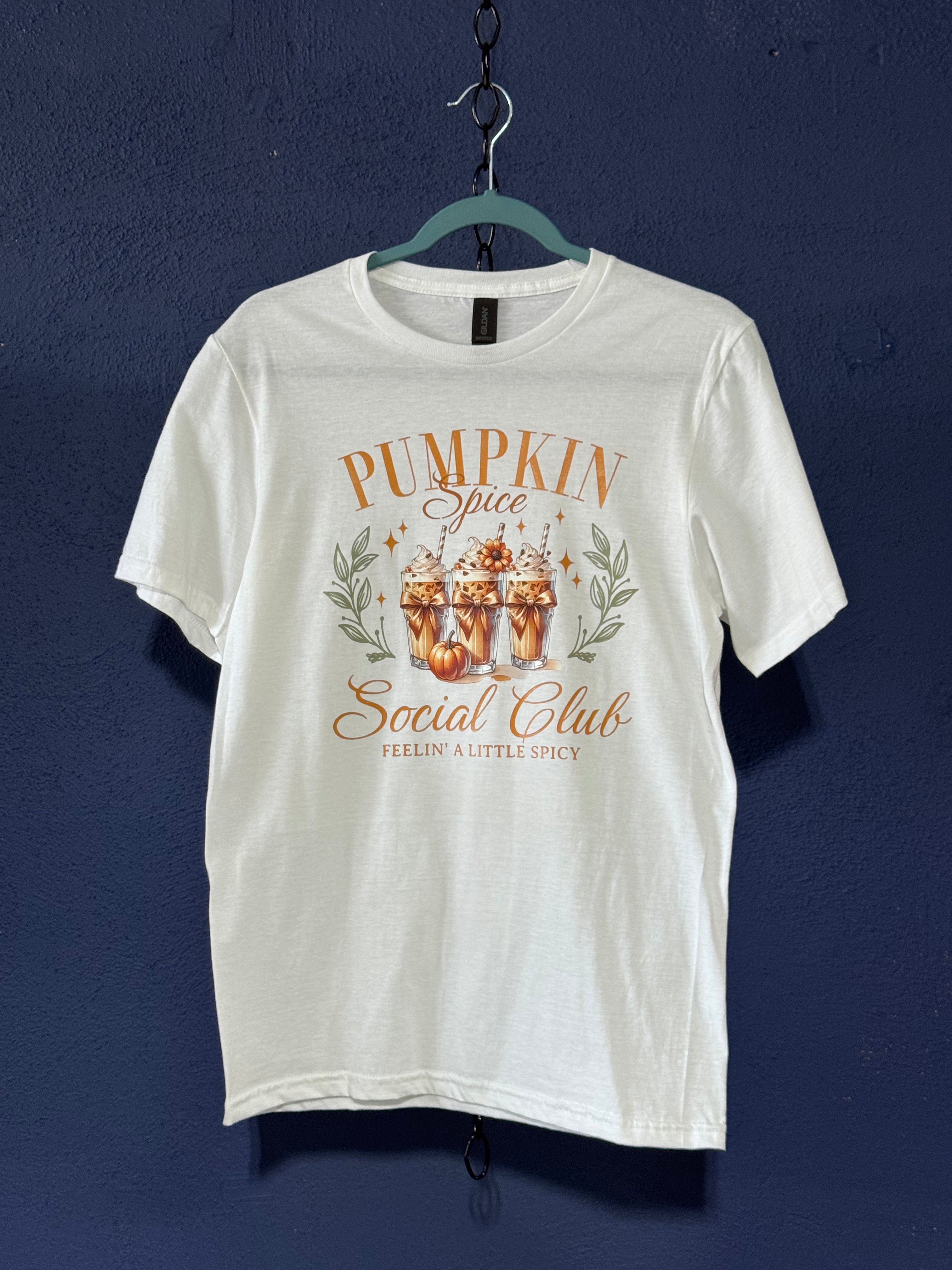 Pumpkin Spice Social Club Graphic T-Shirt – White Unisex Small – Cute Fall Pumpkin Spice Tee