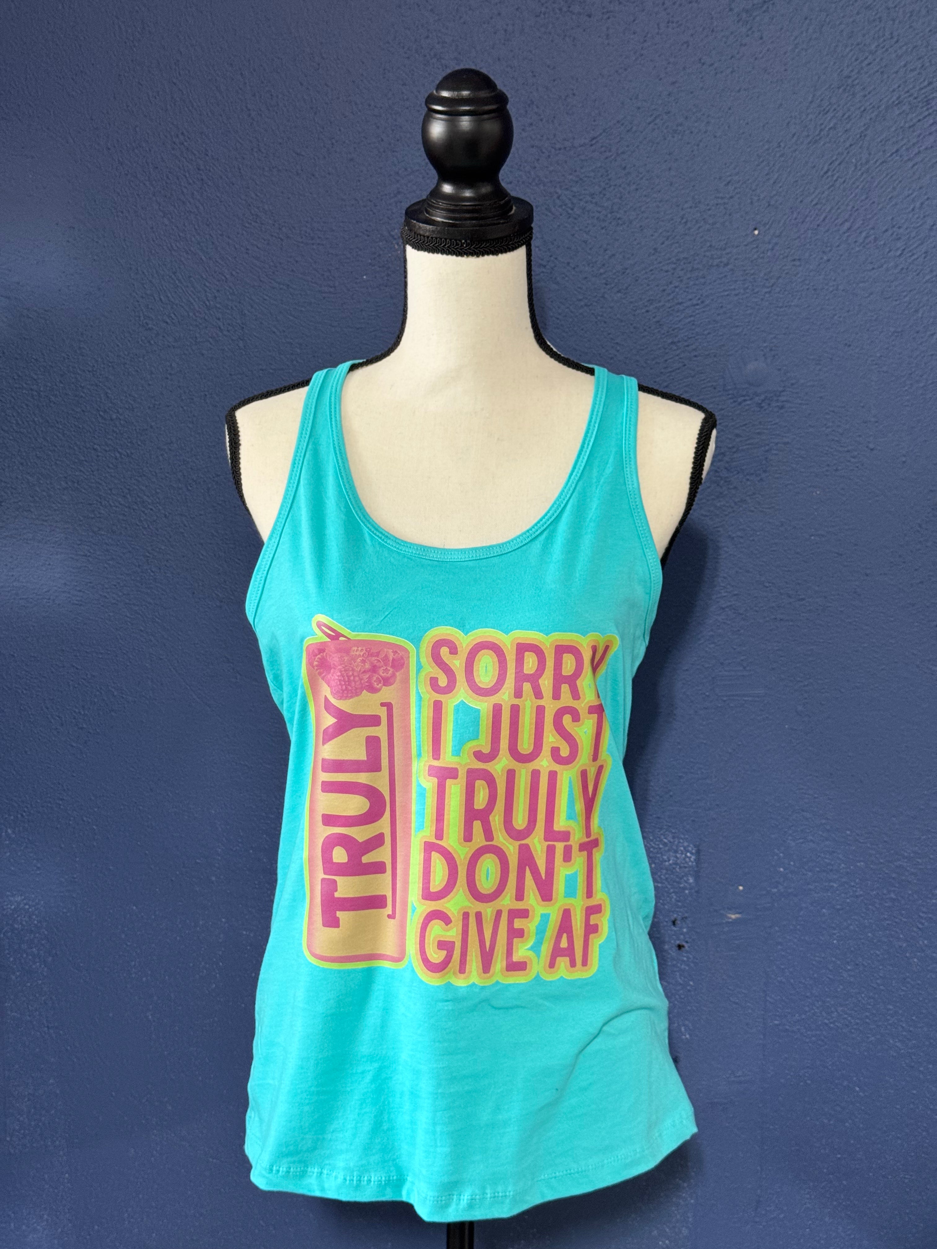 Sorry I Truly Don’t Give AF Graphic Tank Top – Blue Women’s Medium – Funny Summer Drink Tank