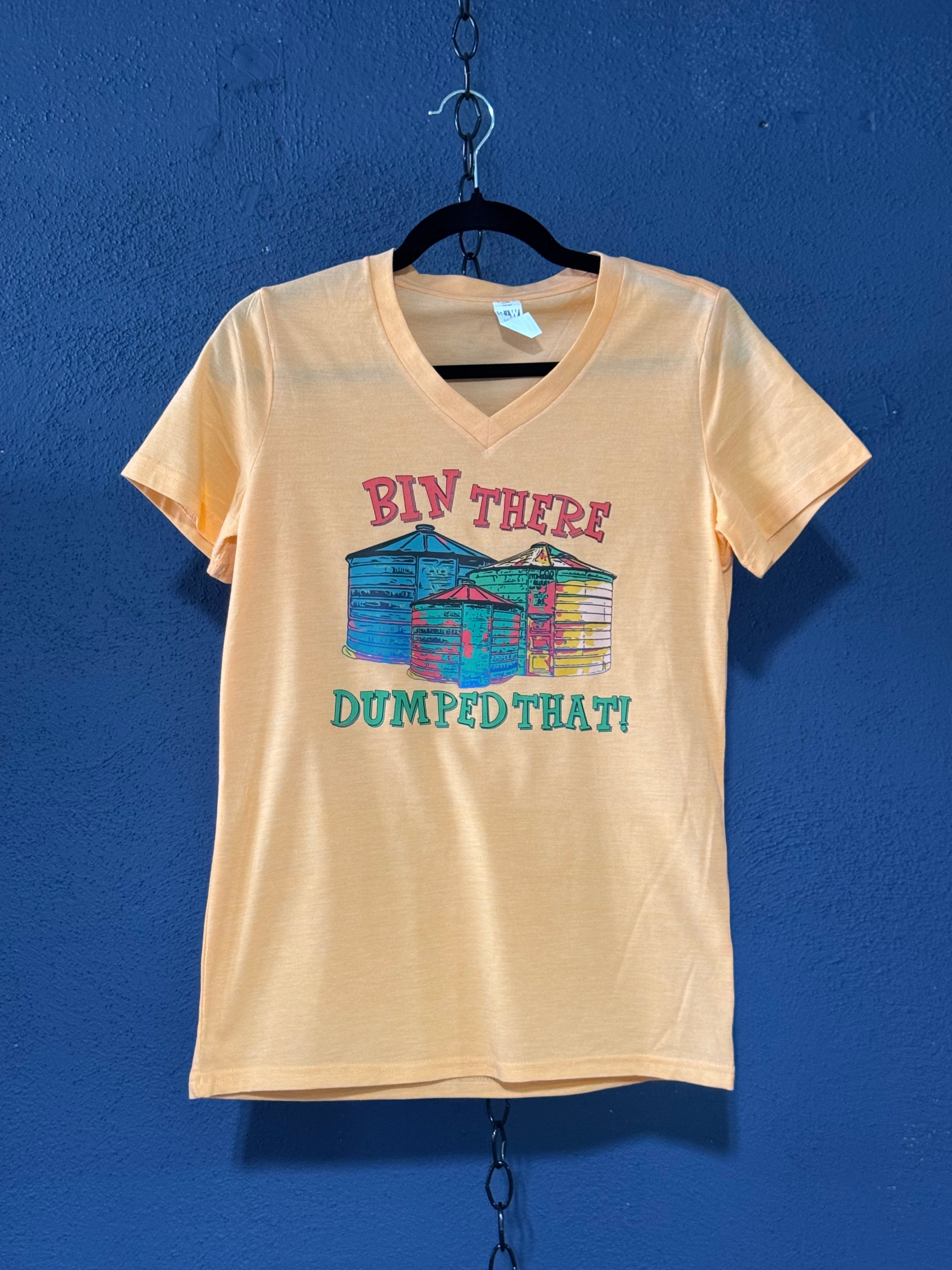 Bin There Dumped That Graphic T-Shirt – Orange Women’s Medium – Funny Farm Grain Bin Tee