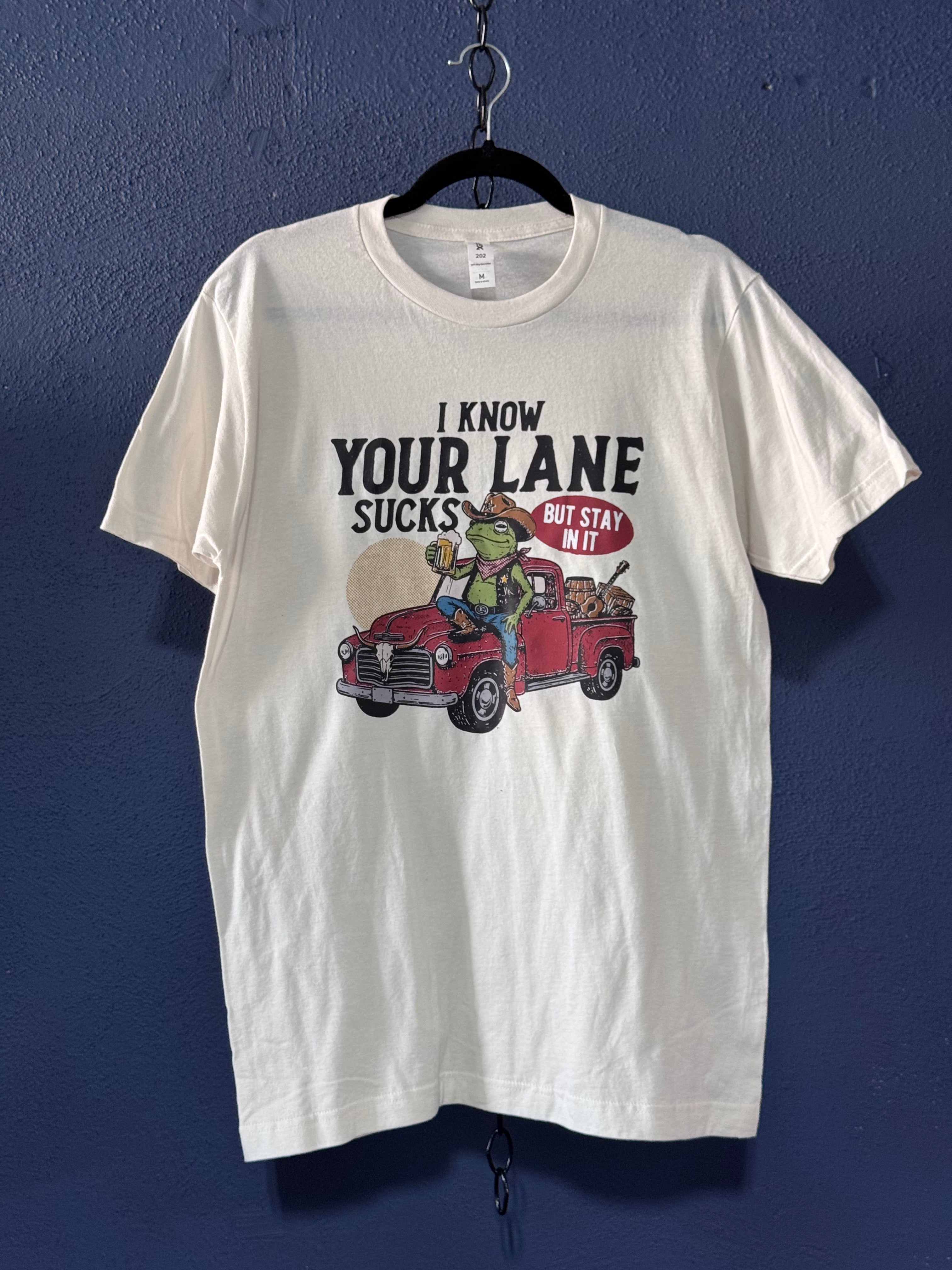 Stay In Your Lane Frog Graphic T-Shirt – Off White Unisex Medium – Funny Western Frog Tee