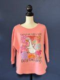 Sorry I’m Late I Was Dilly Dallying Duck Crewneck – Pink Women’s Medium – Cute Duck Graphic Crewneck