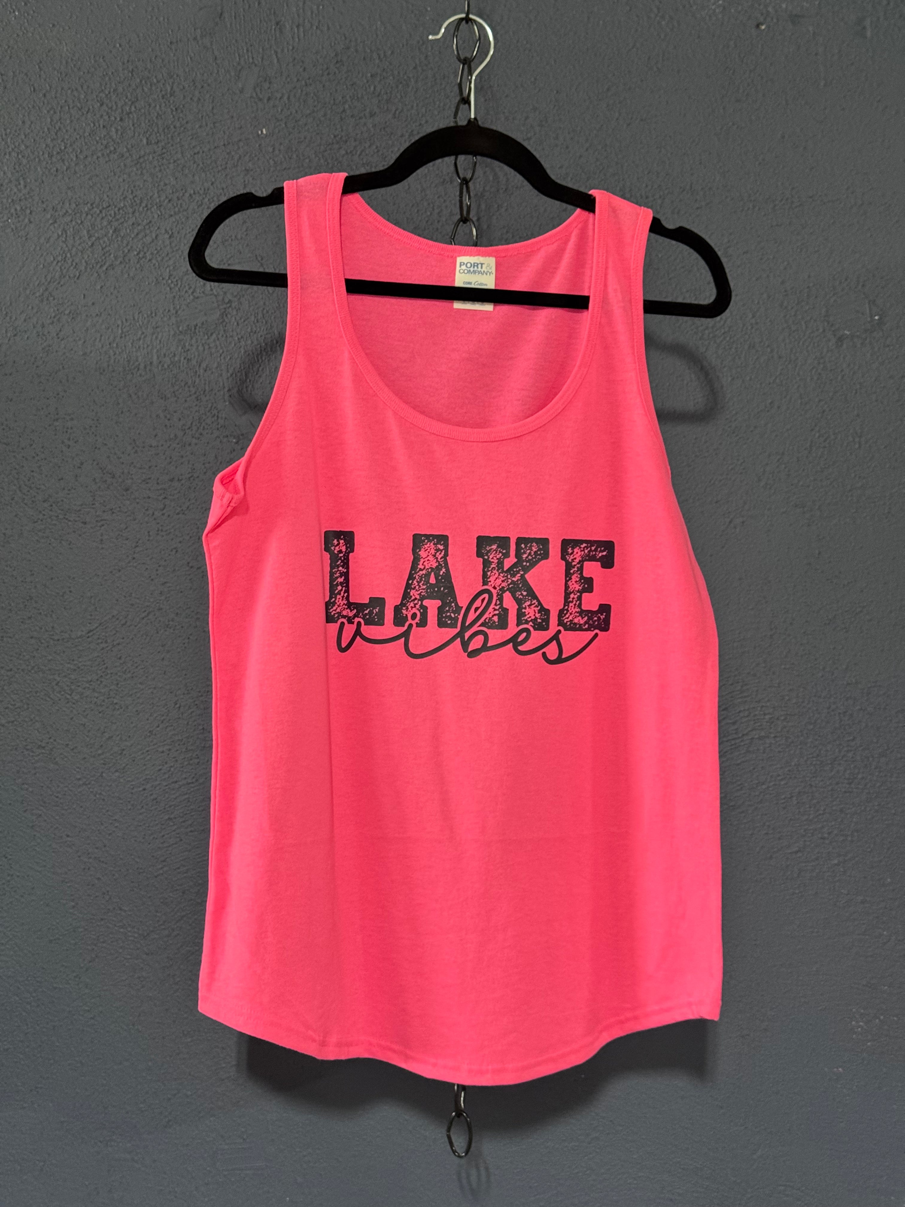 Lake Vibes Graphic Tank – Hot Pink Women’s Large – Trendy Summer Tee
