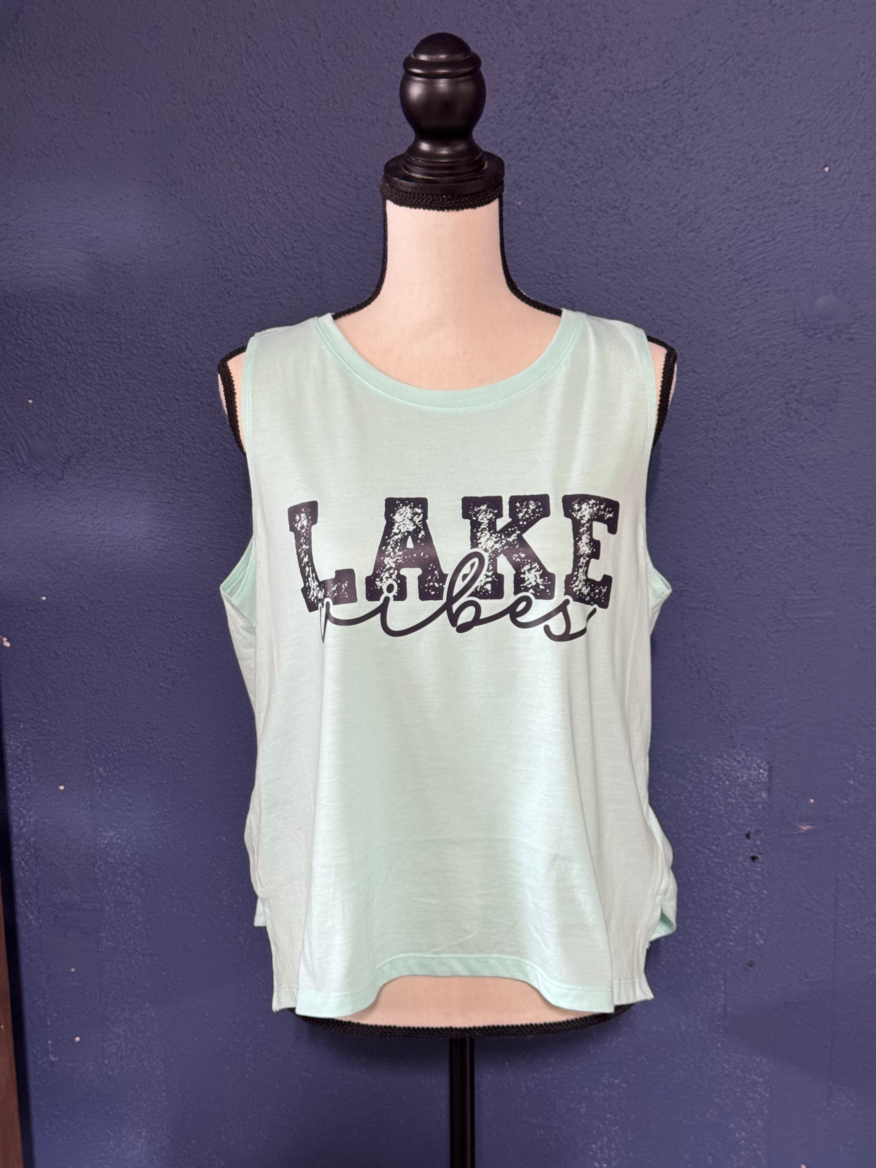 Lake Vibes Graphic Tank – Mint Green Women’s Large – Trendy Summer Tee