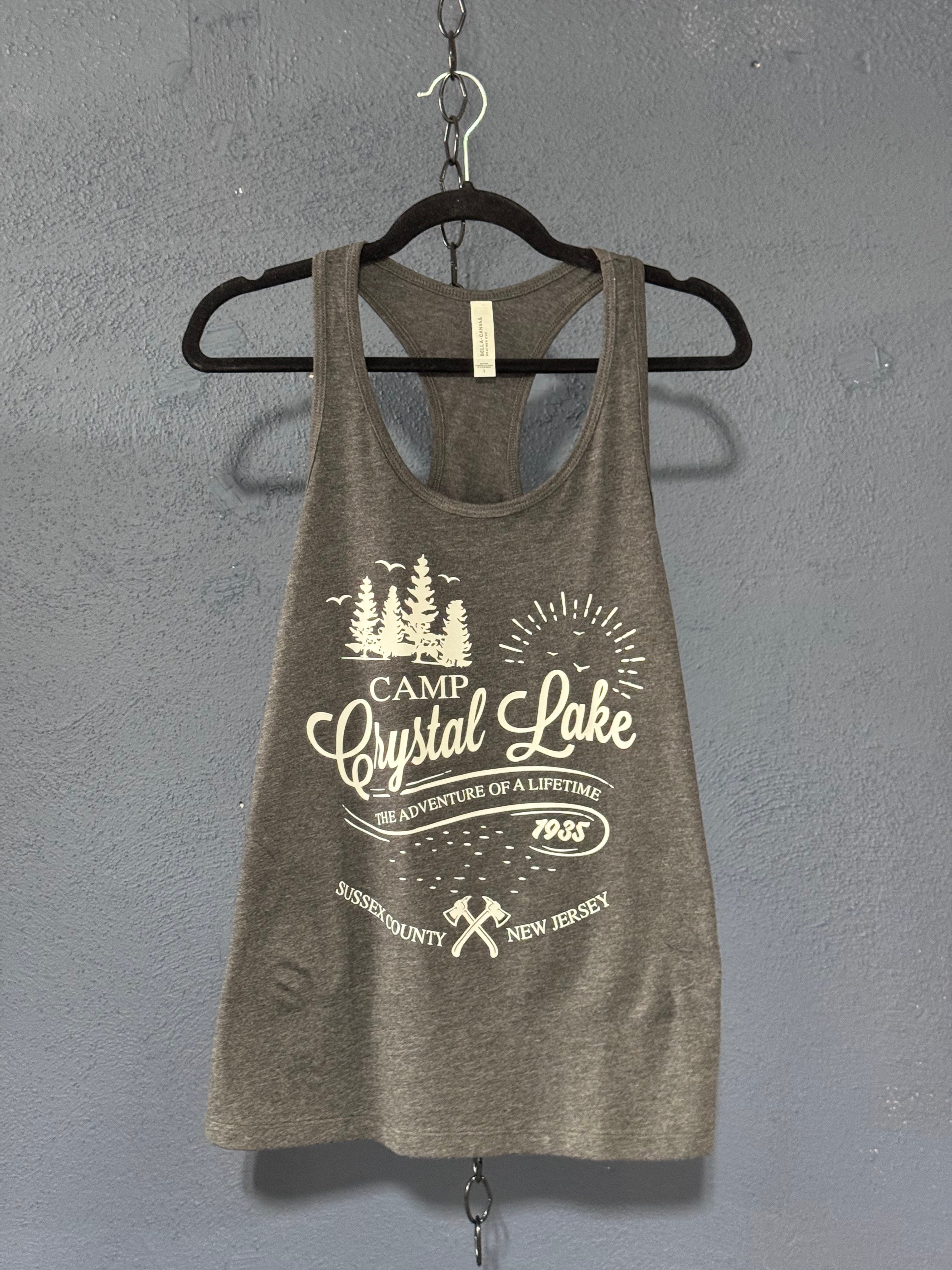 Camp Crystal Lake Vintage Graphic Racerback Tank – Large Women’s – Retro Summer Camp Tee