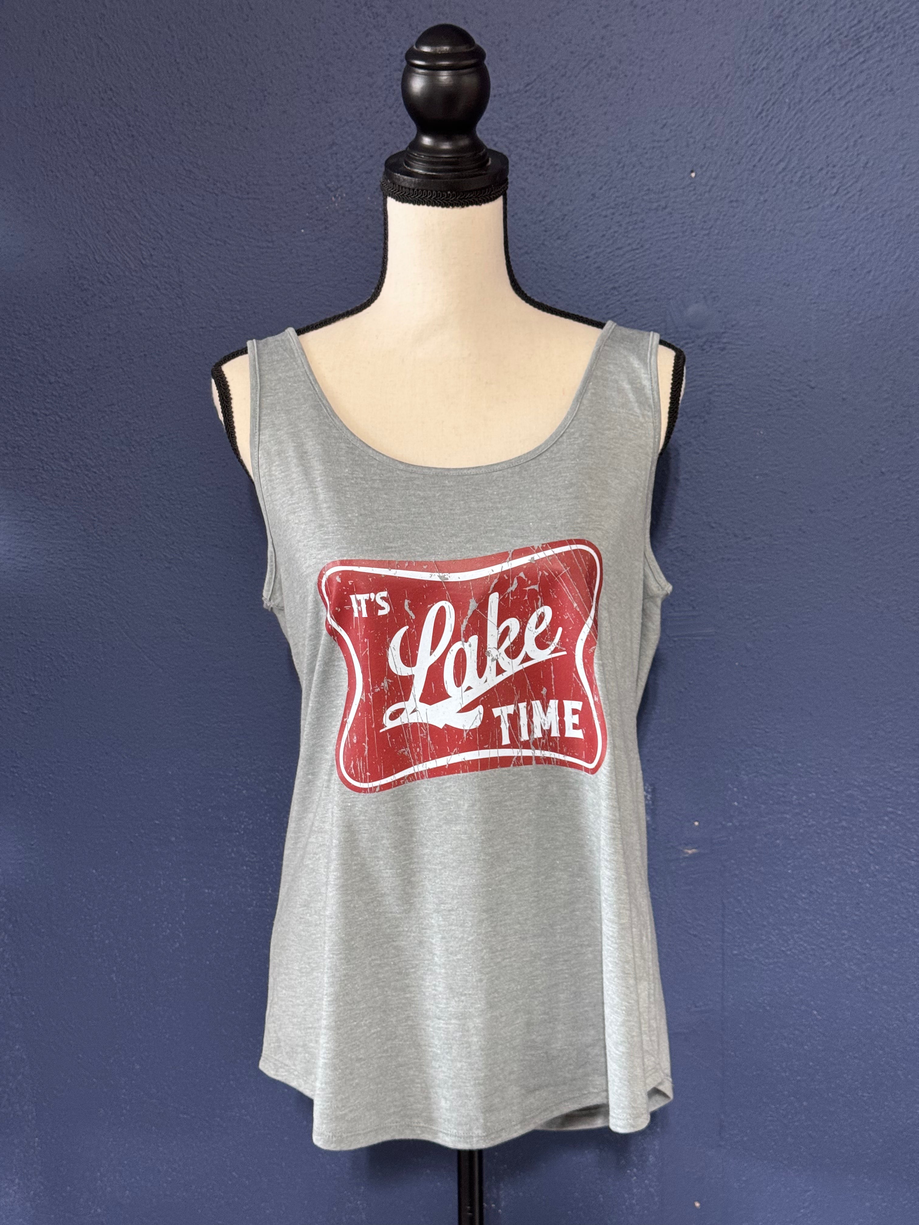 Is Lake Time Retro Graphic Tank – Light Grey Women’s Large – Summer Vacation Tee