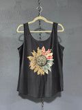 Sunflower Graphic Tank – Dark Navy Blue Women’s Large – Patriotic & Leopard Summer Tee