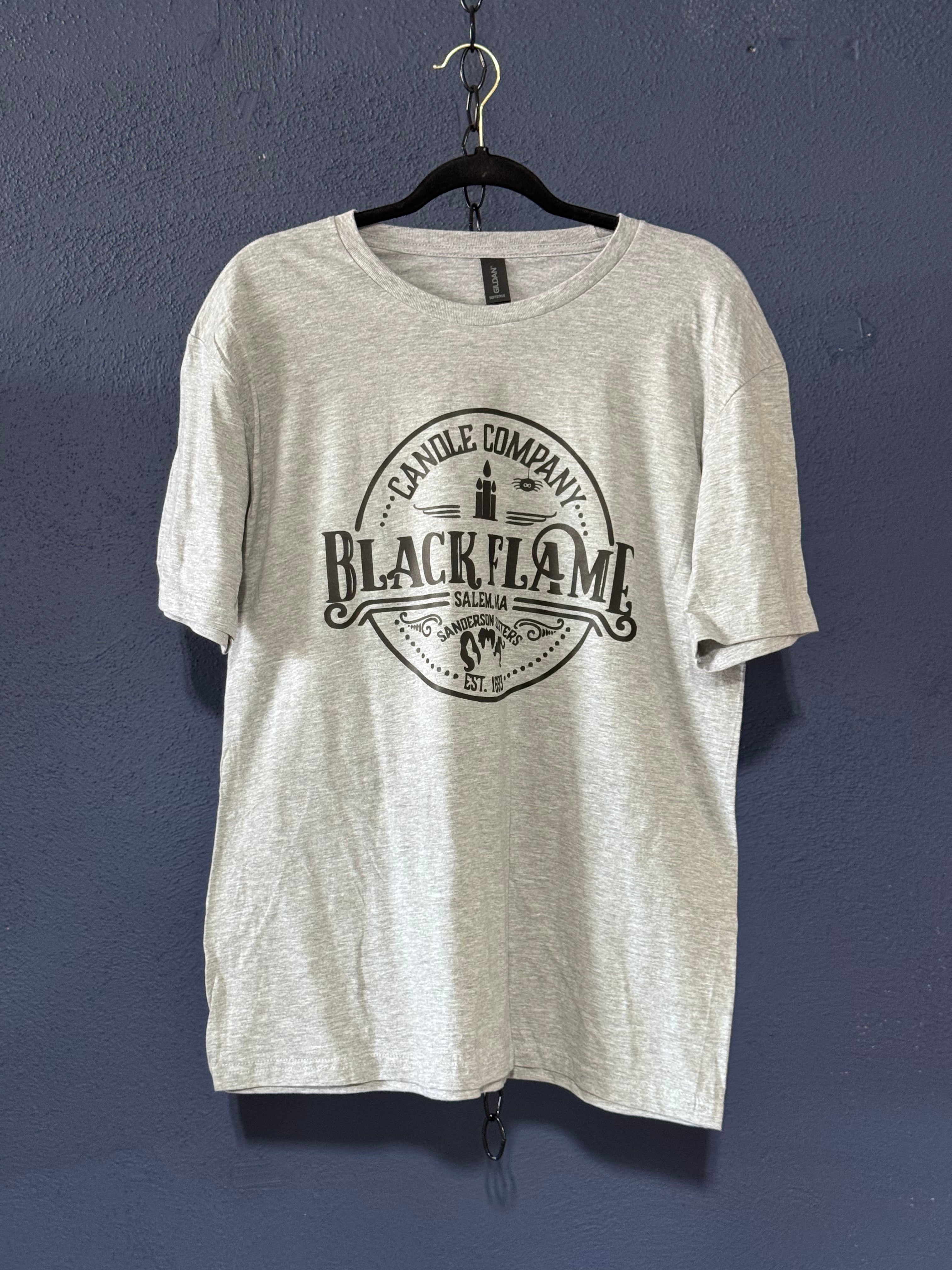 Candle Company Black Flame Graphic T-Shirt – Light Grey Unisex Large – Vintage Salem Tee