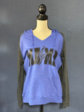 Mama Lightning Bolt Hoodie – Blue & Grey Women’s Large – Trendy Checkered Graphic Sweatshirt