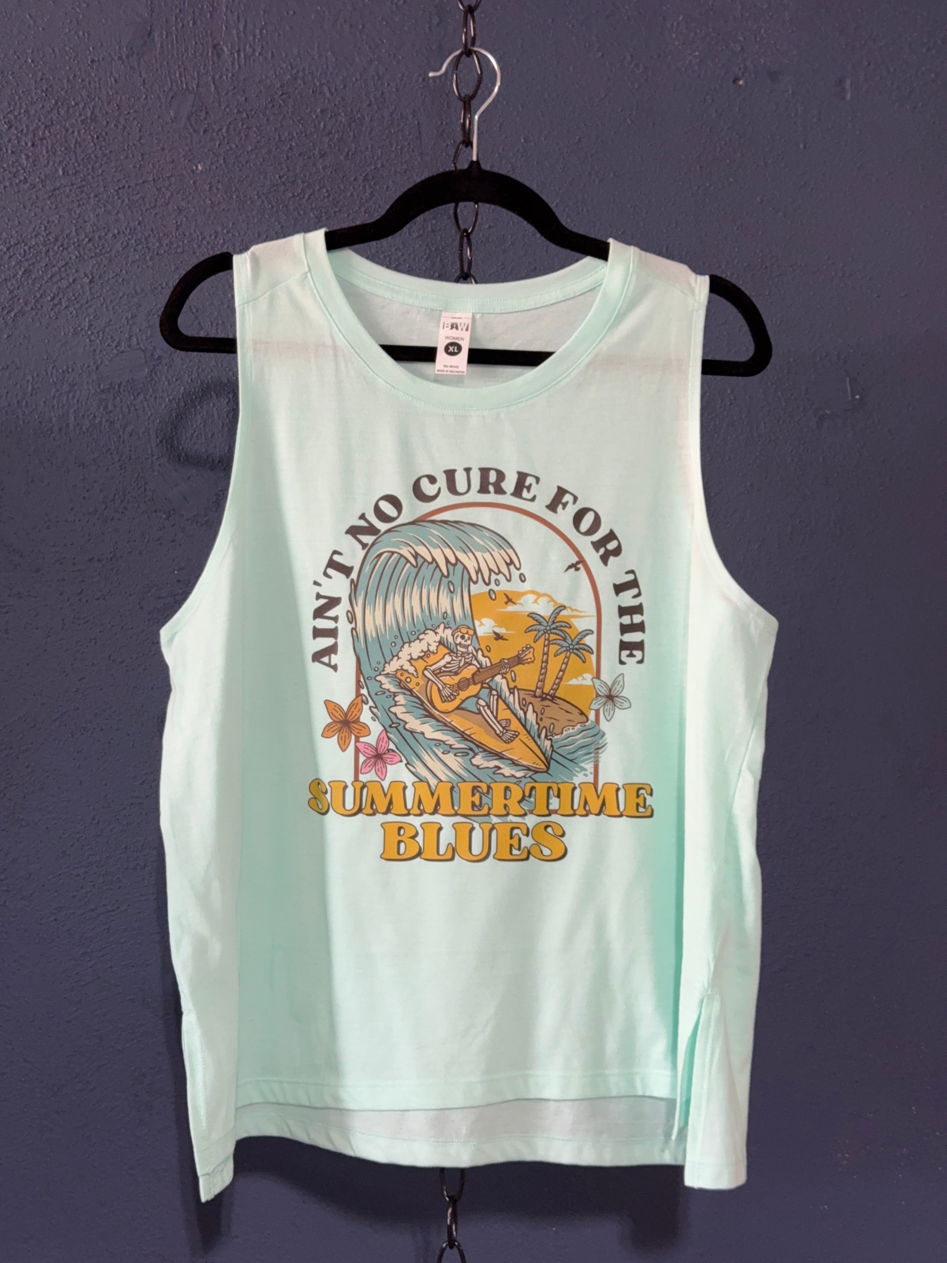 Ain’t No Cure for the Summertime Blues Graphic Tank Top – Mint Blue Women’s XL – Summer Country Tank