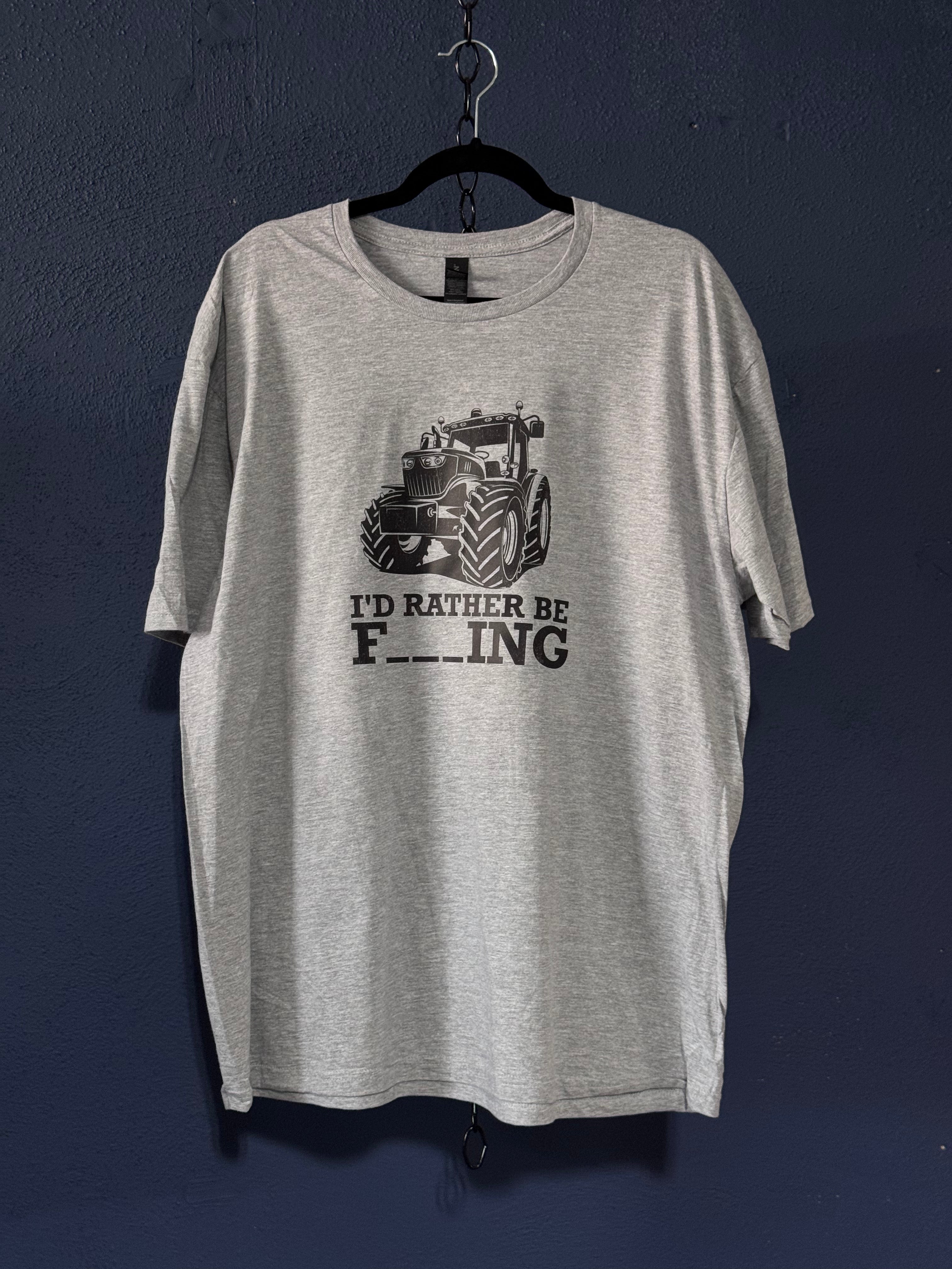 I’d Rather Be F-ing Tractor Graphic T-Shirt – Light Grey Unisex XL – Funny Farm Tee
