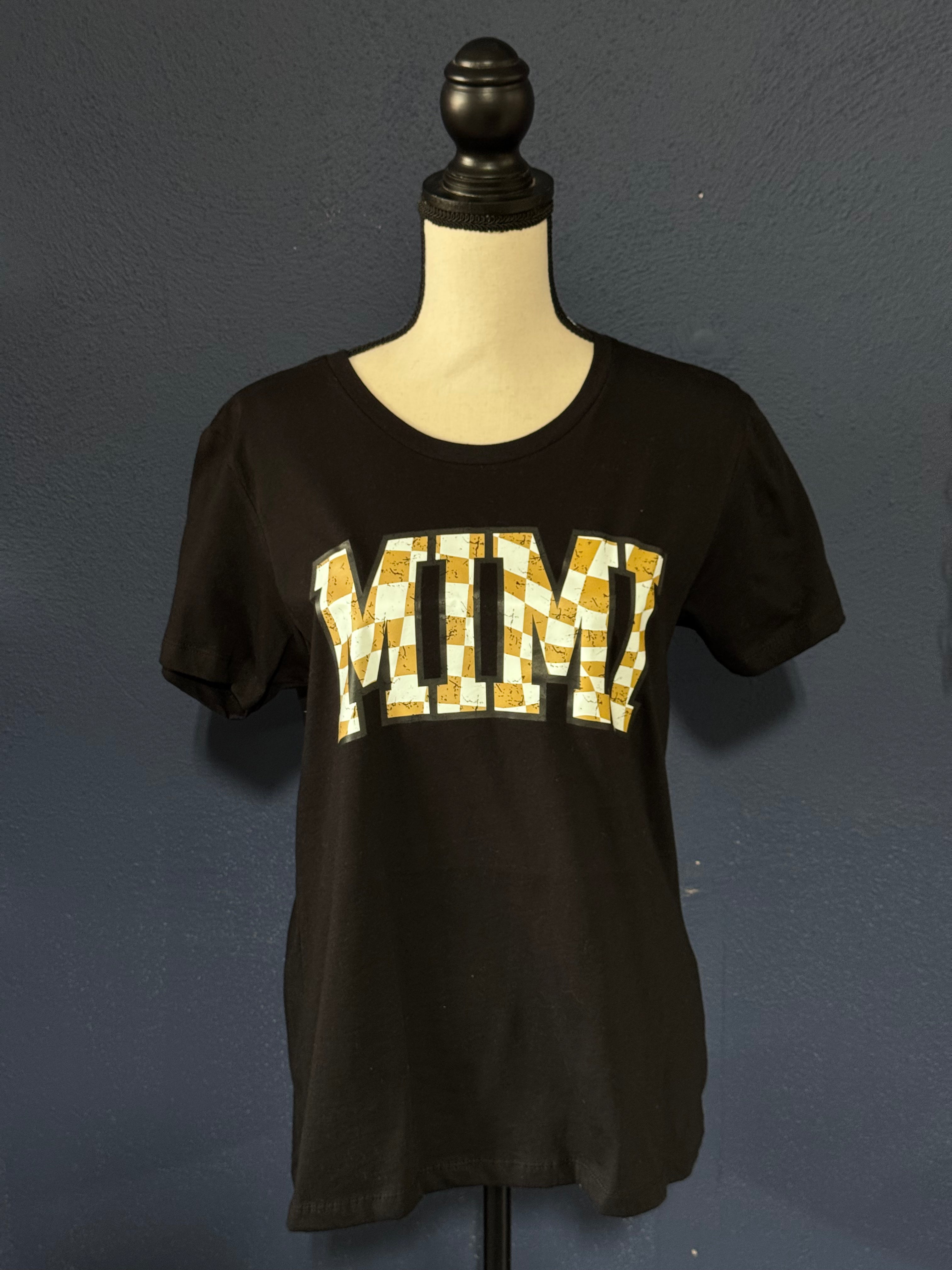 Mimi Checkered Graphic T-Shirt – Black Unisex XL – Cute Grandma Tee