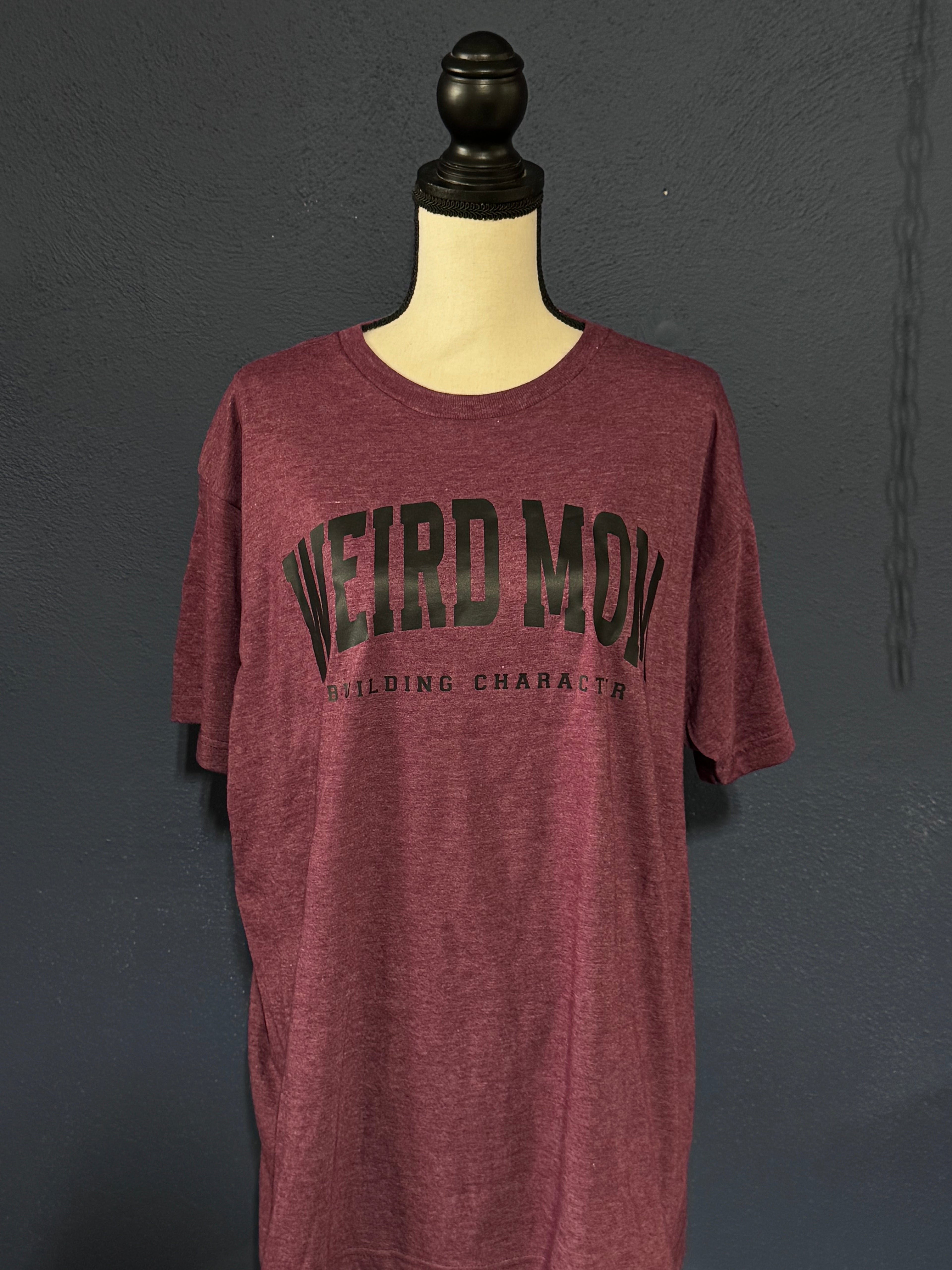Weird Mom Building Character Graphic T-Shirt – Maroon Unisex XL – Funny Mom Life Tee