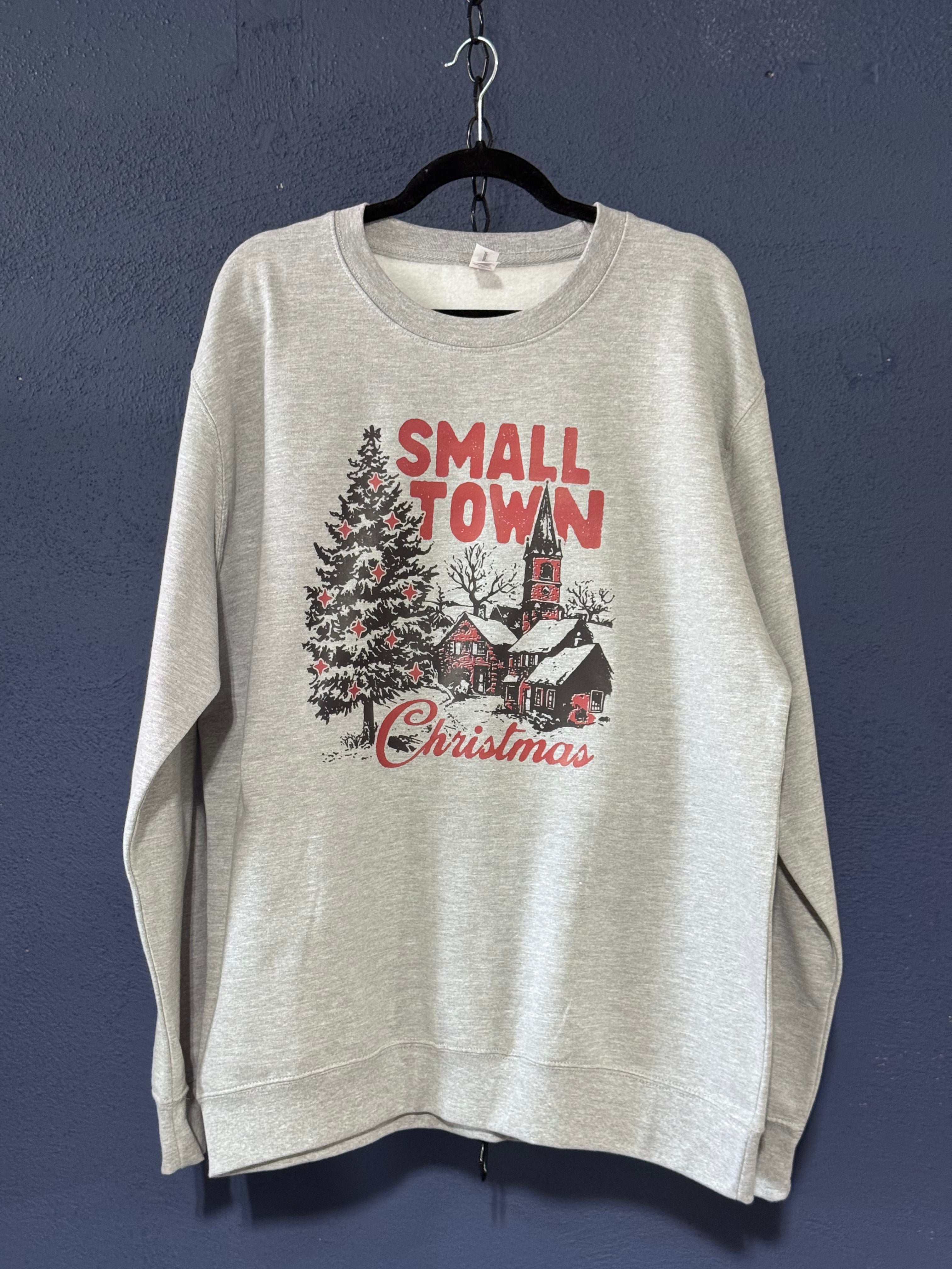 Small Town Christmas Crewneck Sweatshirt – Light Grey Unisex XL – Cozy Holiday Village Sweatshirt