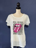 Rock and Roll World Tour ‘88 Graphic T-Shirt – White Women’s Cut 2XL – Retro Checkered Rock Tee