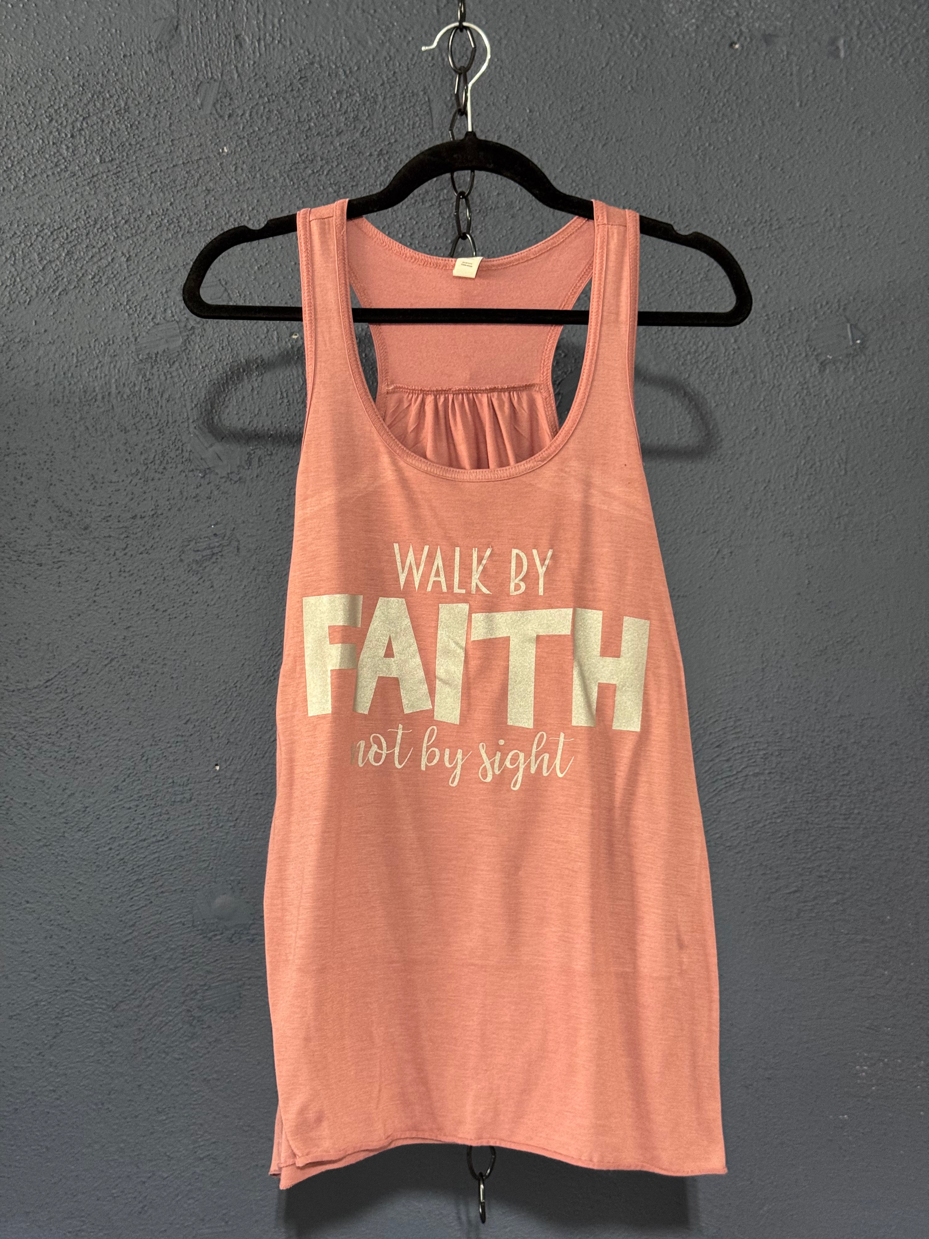 Walk by Faith Not by Sight Sparkle Tank Top – Pink Women’s Cut 2XL – Faith Graphic Tank