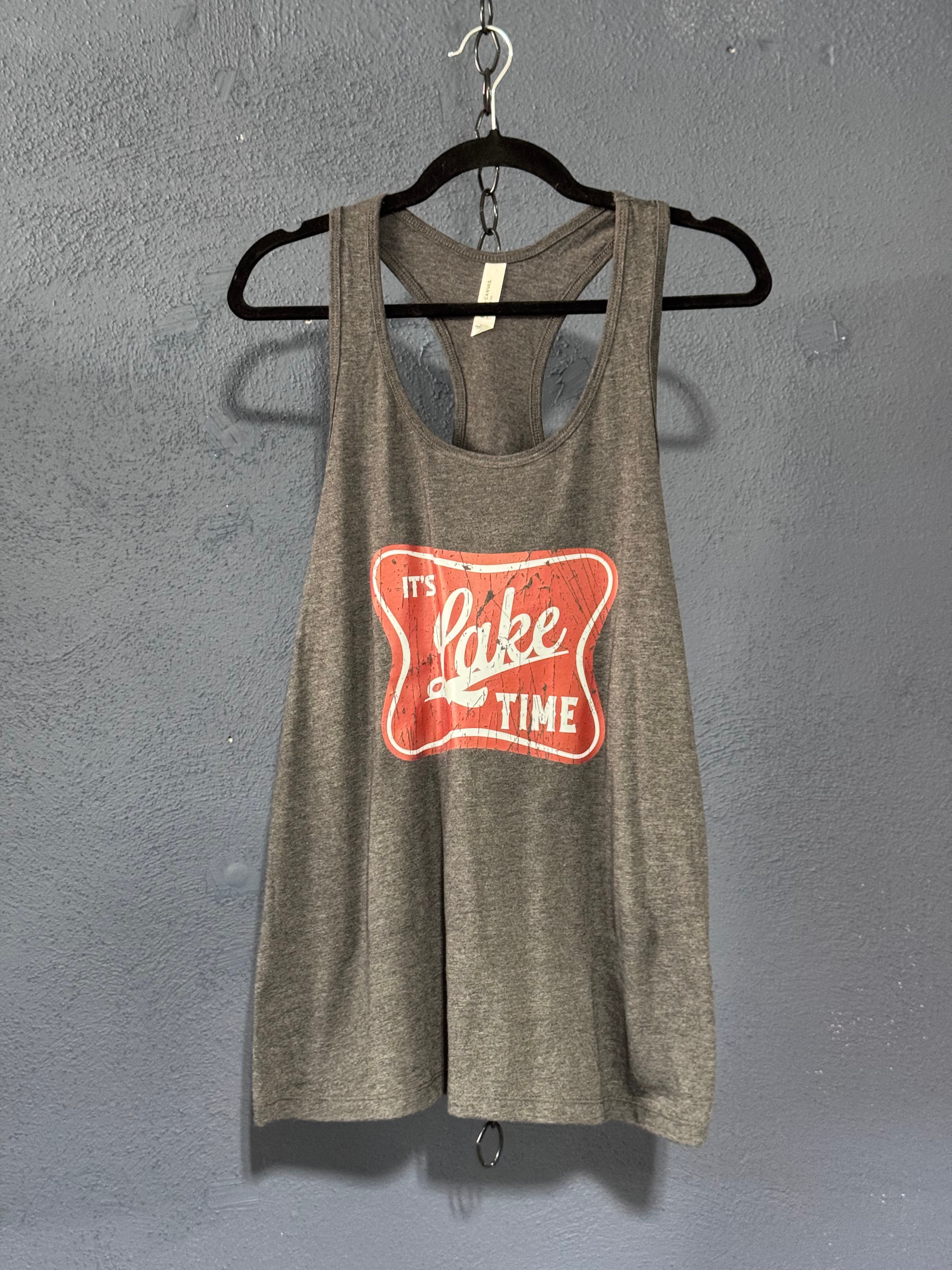 Lake Time Retro Graphic Tank Top – Grey Women’s Cut 2XL – Summer Lake Life Tank