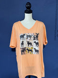 Patchwork Cow Silhouette Graphic V-Neck T-Shirt – Light Orange Women’s 2XL – Western Farm Tee