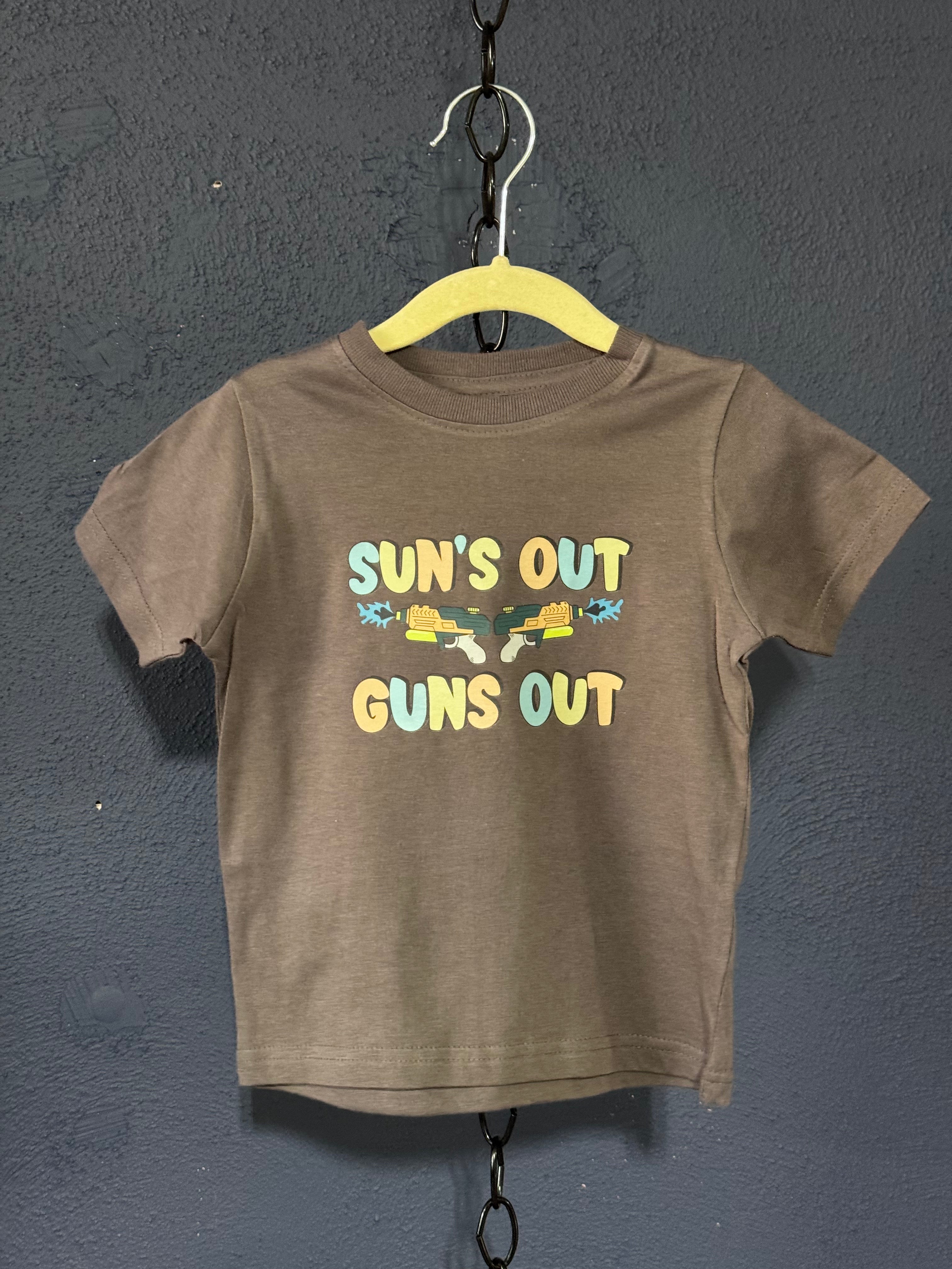 Sun’s Out Guns Out Kids T-Shirt – Toddler Size 2 – Funny Summer Kids Tee