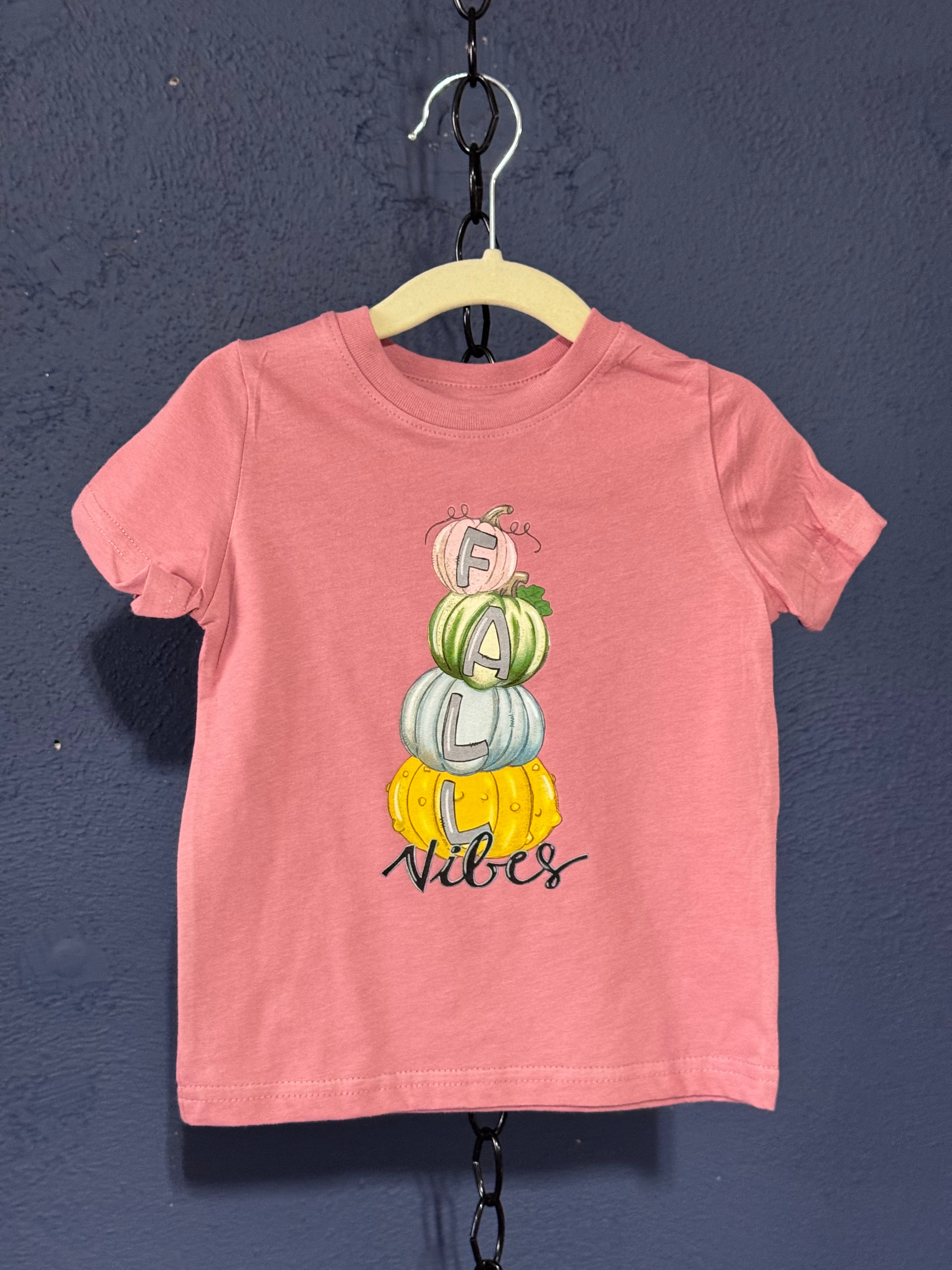 Fall Vibes Pumpkin Toddler T-Shirt – Size 2T Pink – Cute Autumn Kids Graphic Tee