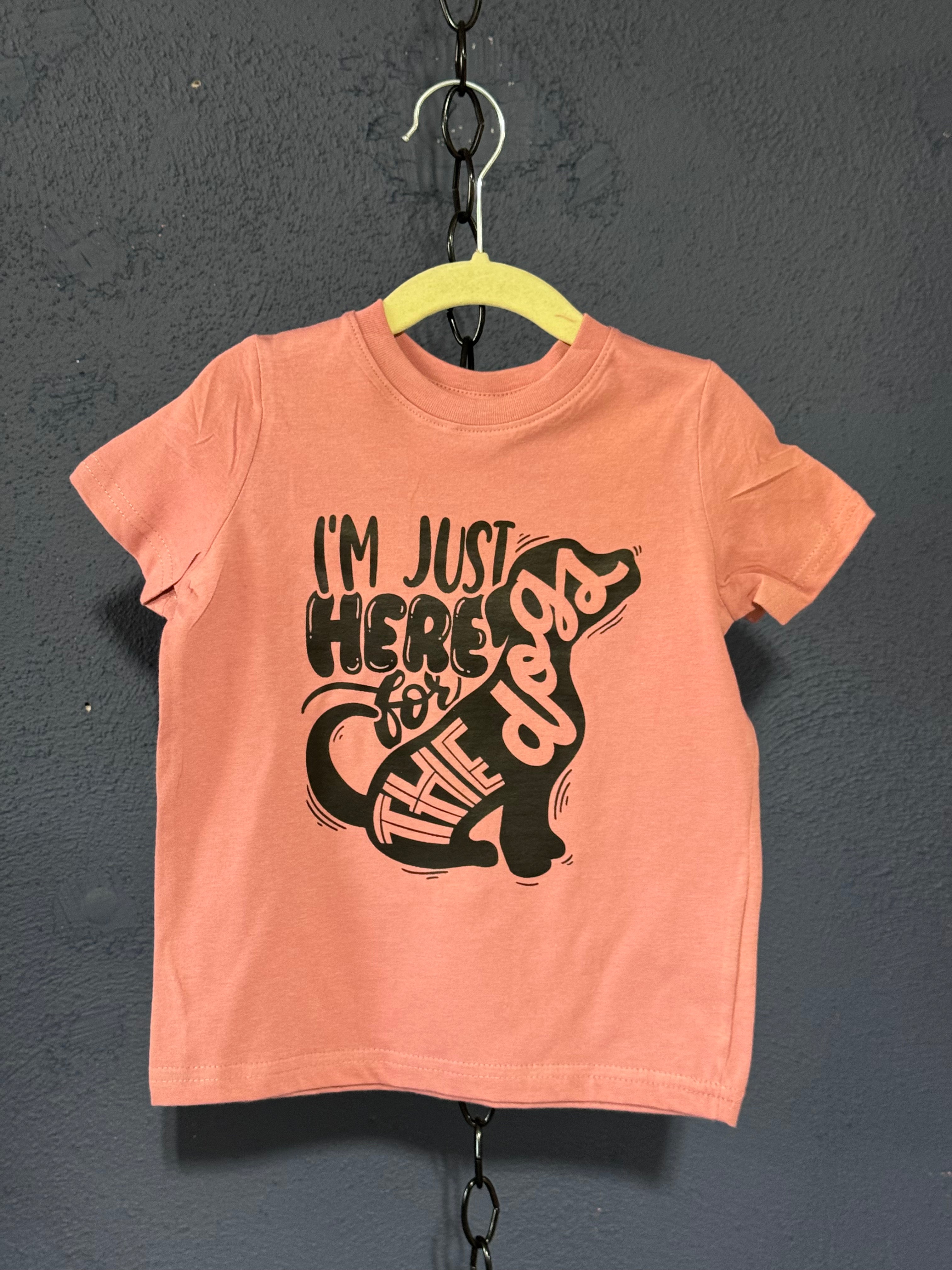 I’m Just Here for the Dogs Toddler T-Shirt – Size 3T Pink – Cute Dog Lover Kids Graphic Tee