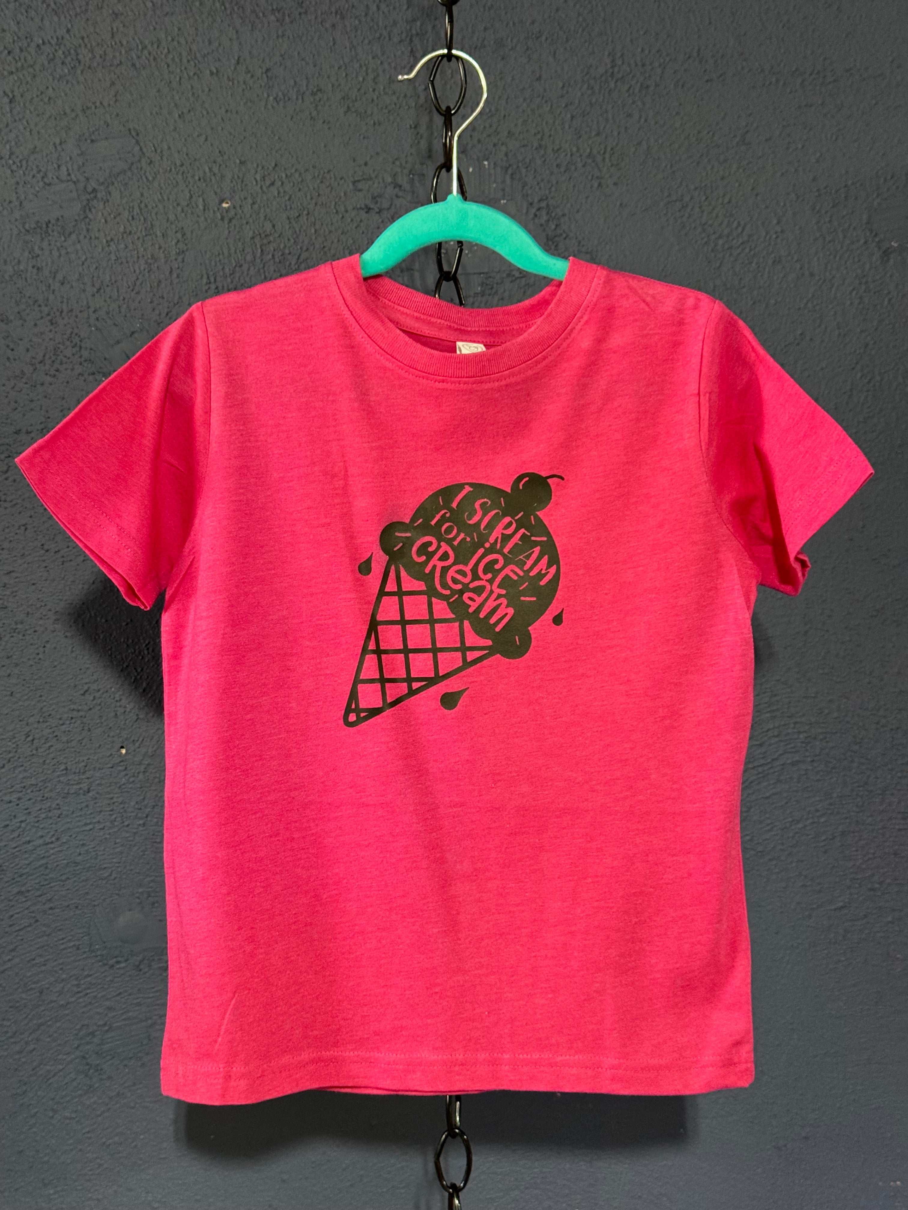 I Scream for Ice Cream Kids T-Shirt – Size 5/6T Hot Pink – Cute Ice Cream Graphic Tee