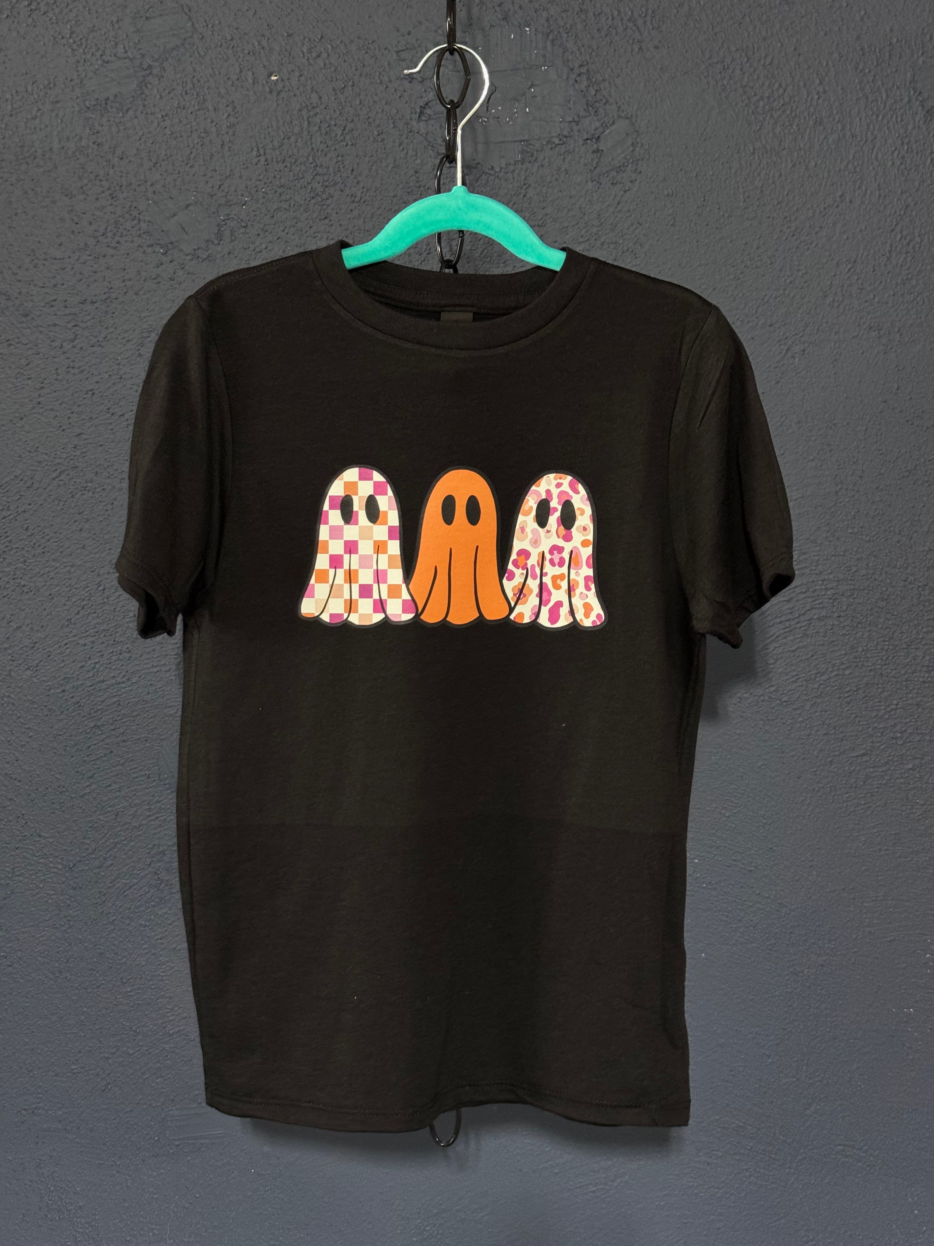 Cute Ghost Trio Kids T-Shirt – Youth Small Black – Halloween Graphic Tee