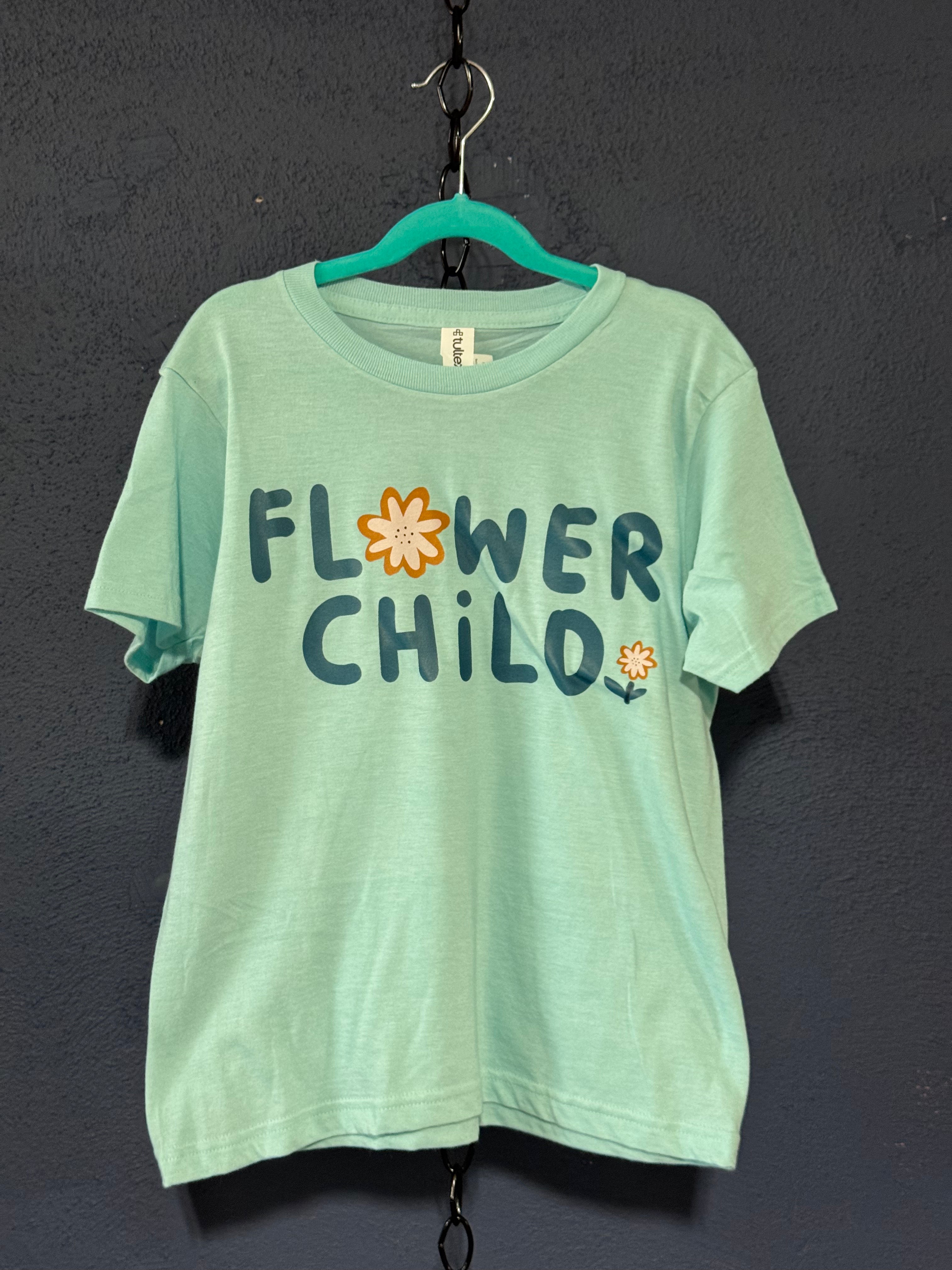 Flower Child Kids T-Shirt – Youth Small Blue – Retro Floral Graphic Tee