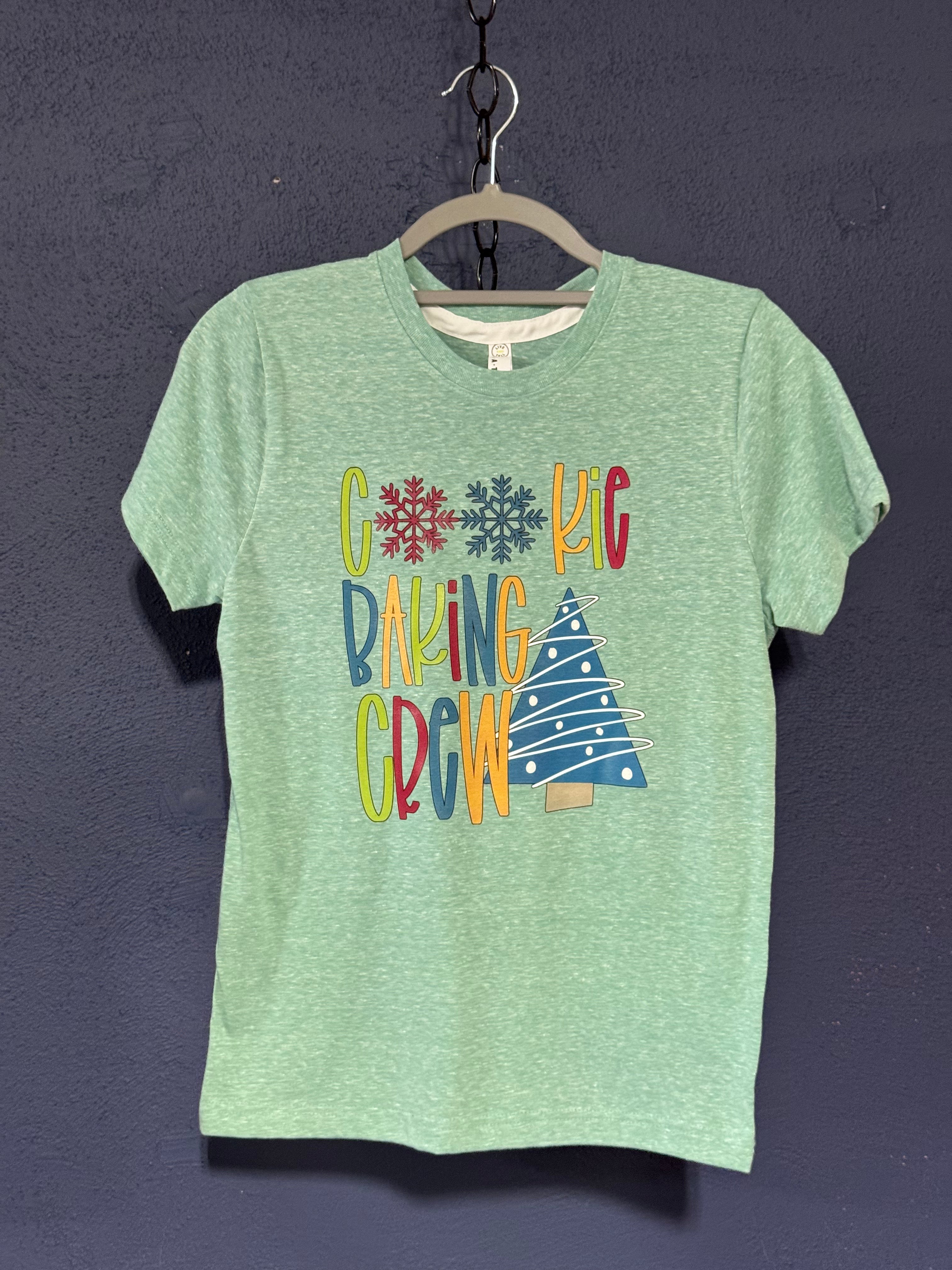 Cookie Baking Crew Kids Christmas T-Shirt – Youth Large Green – Holiday Graphic Tee