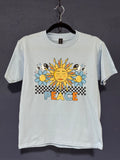 Peace Sun Graphic Kids T-Shirt – Youth Large Light Blue – Retro Peace Graphic Tee