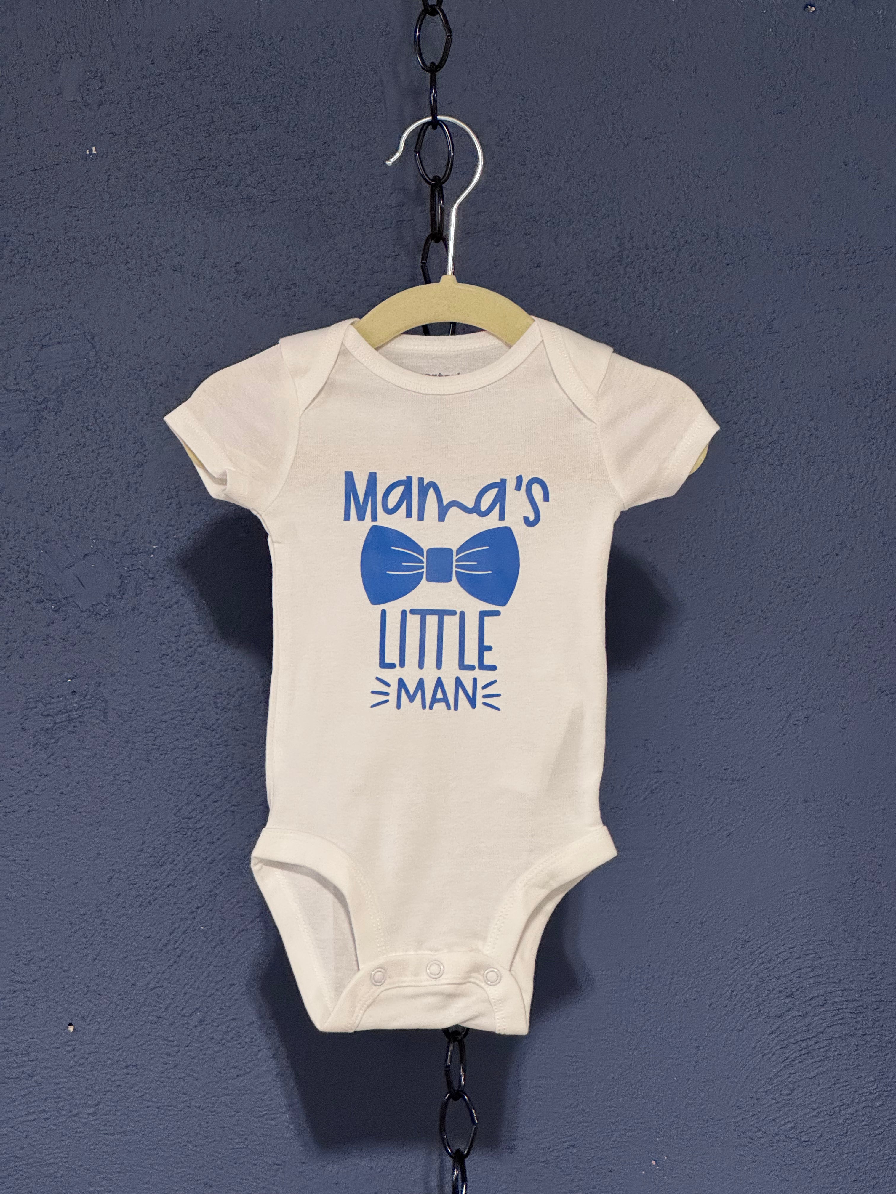 Mama’s Little Man Onesie – White 3 Month Infant – Cute Baby Graphic Onesie