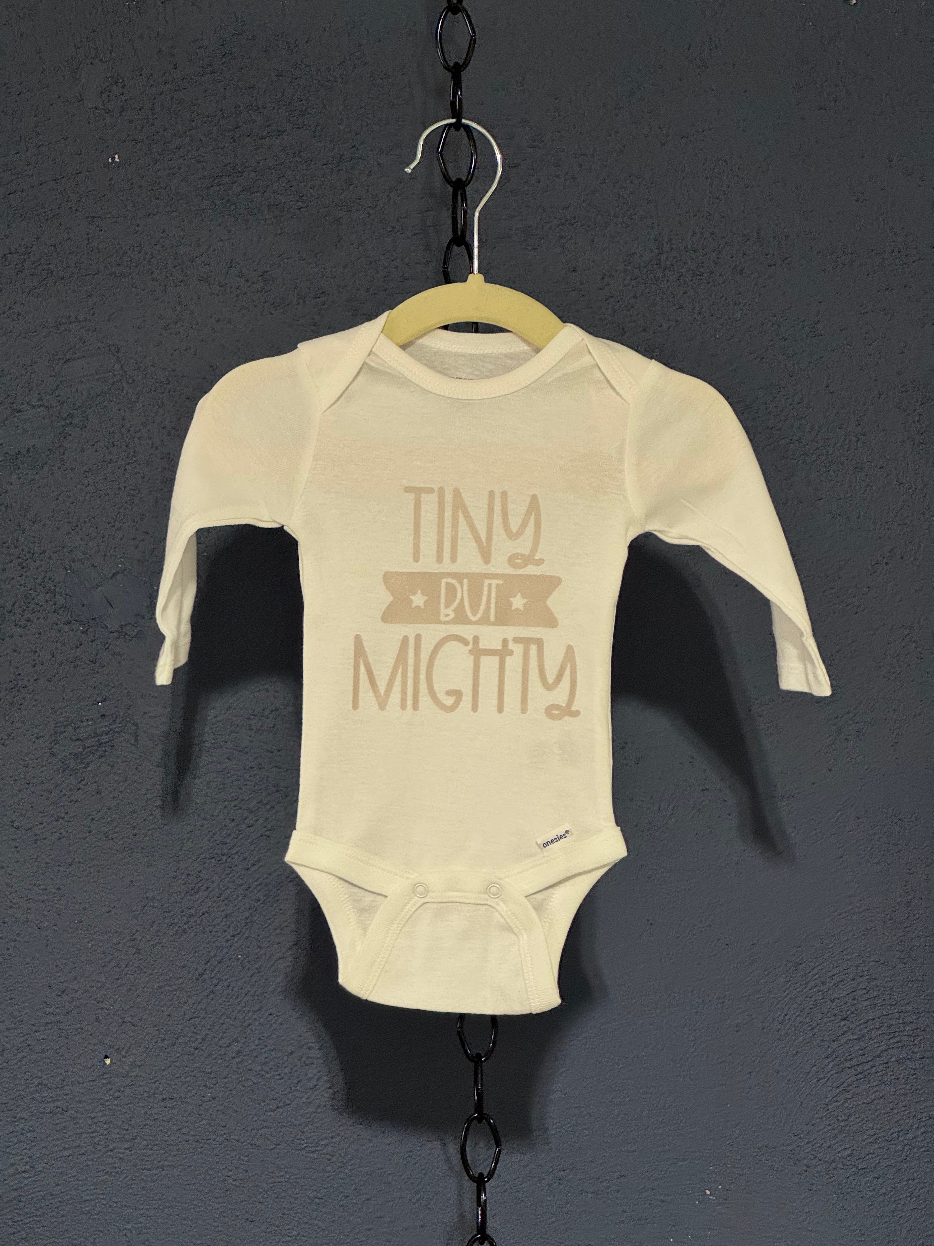 Tiny But Mighty Onesie – White 3 Month Infant – Cute Baby Graphic Onesie