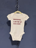 Warning I Am The Boss Here Onesie – White 3 Month Infant – Funny Baby Graphic Onesie