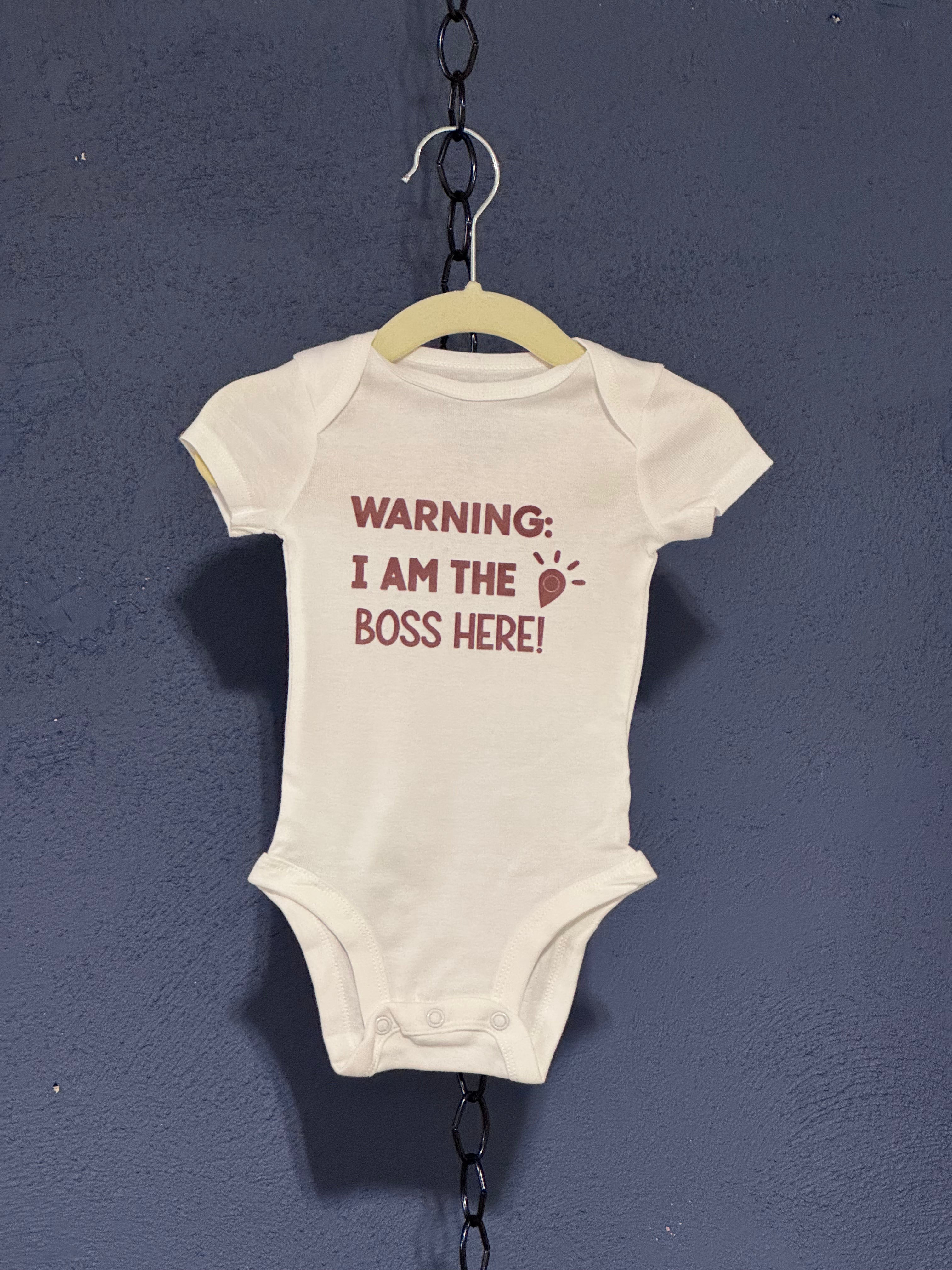 Warning I Am The Boss Here Onesie – White 3 Month Infant – Funny Baby Graphic Onesie