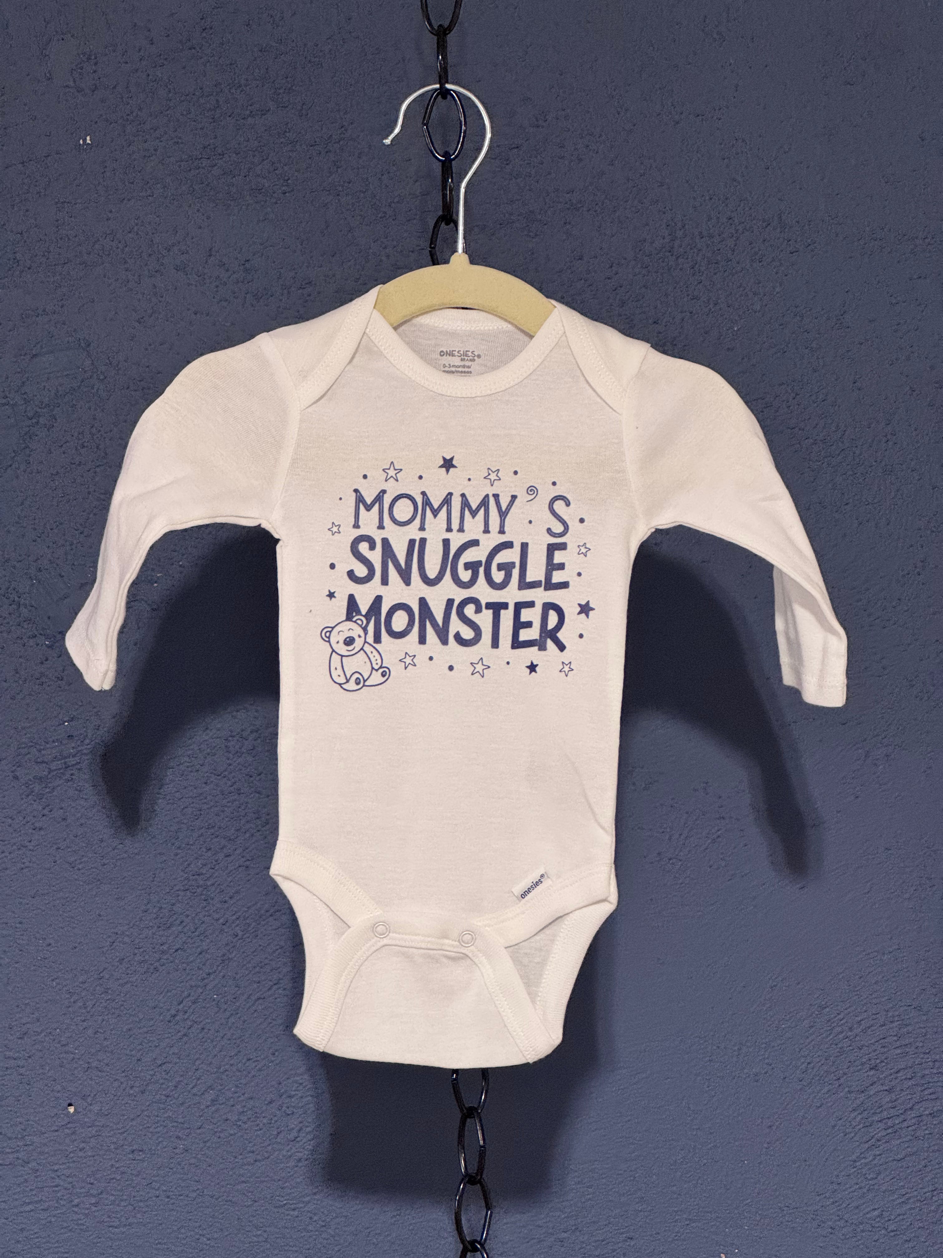 Mommy’s Snuggle Monster Onesie – White 3 Month Infant – Cute Baby Graphic Onesie