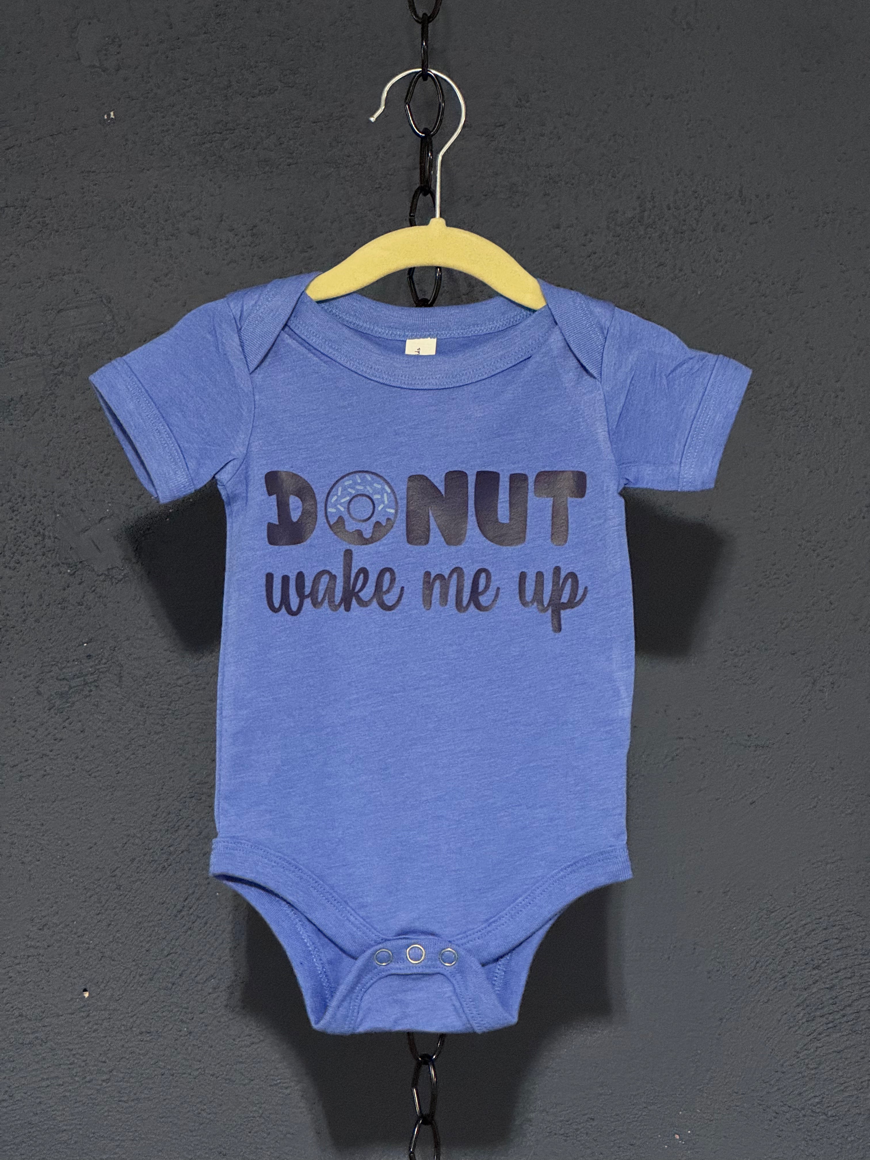 Donut Wake Me Up Onesie – Blue 3-6 Month Infant – Funny Baby Graphic Onesie