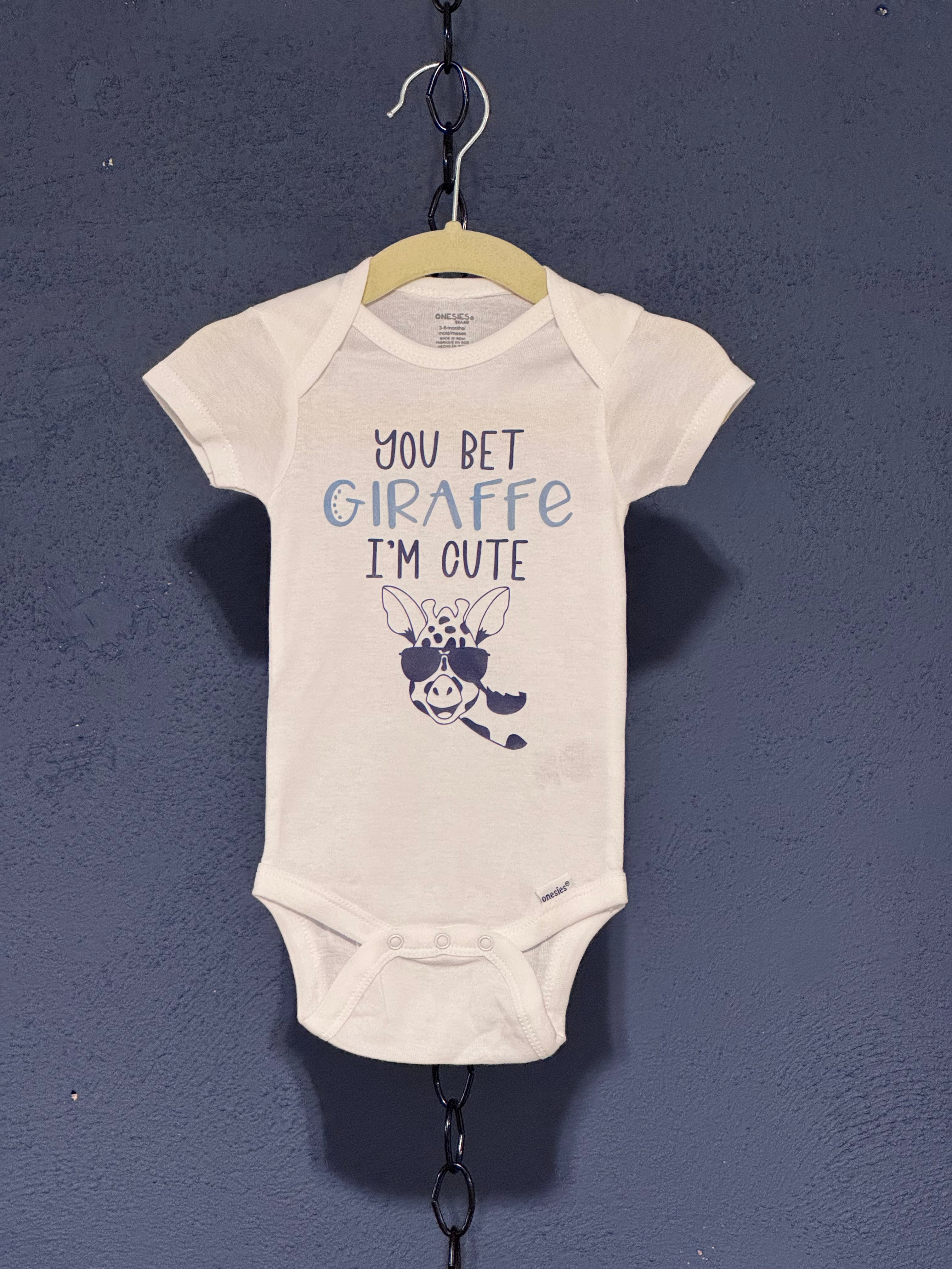 You Bet Giraffe I’m Cute Onesie – White 3-6 Month Infant – Cute Baby Graphic Onesie