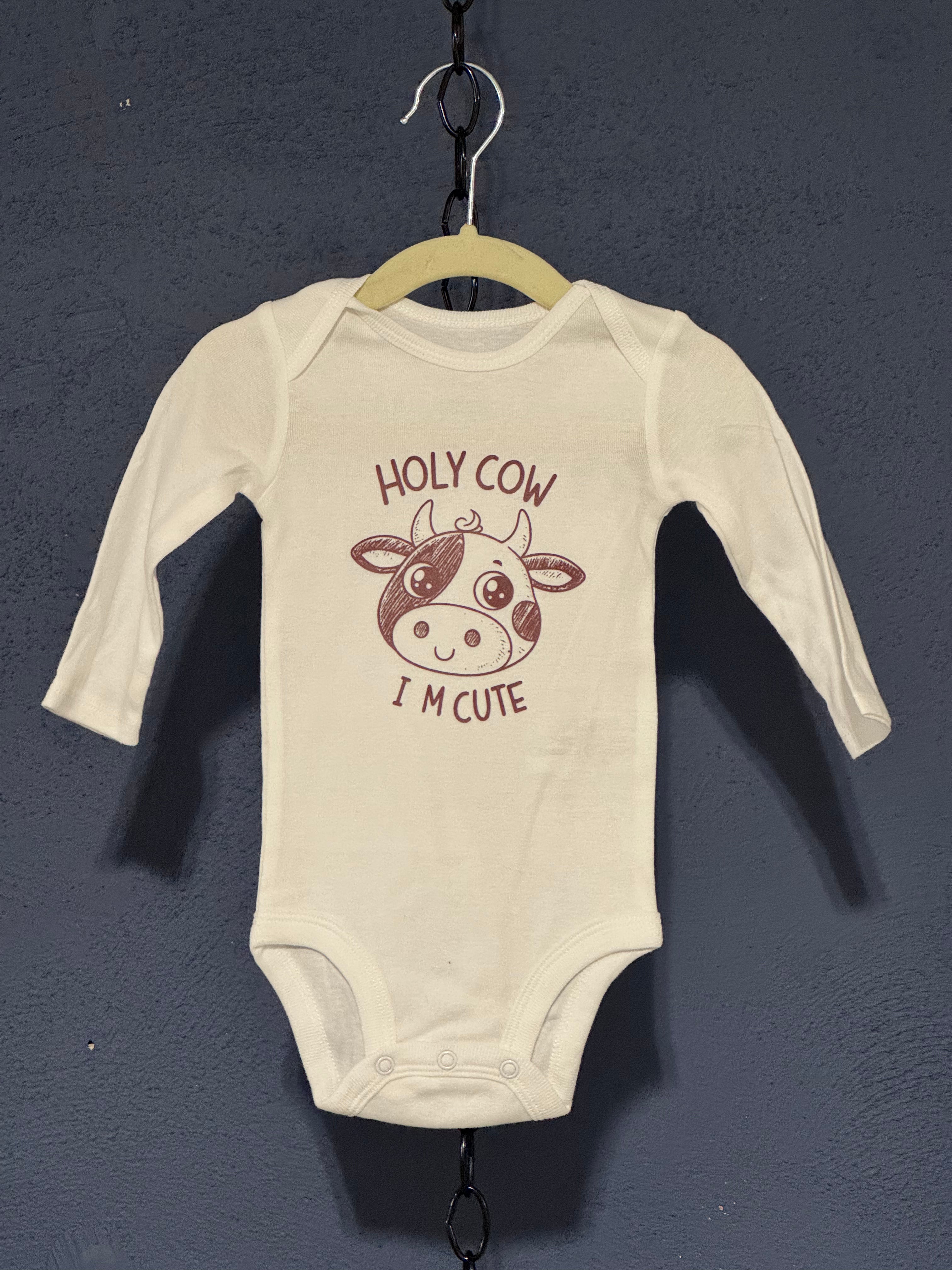 Holy Cow I’m Cute Onesie – White 6 Month Infant – Cute Baby Graphic Onesie