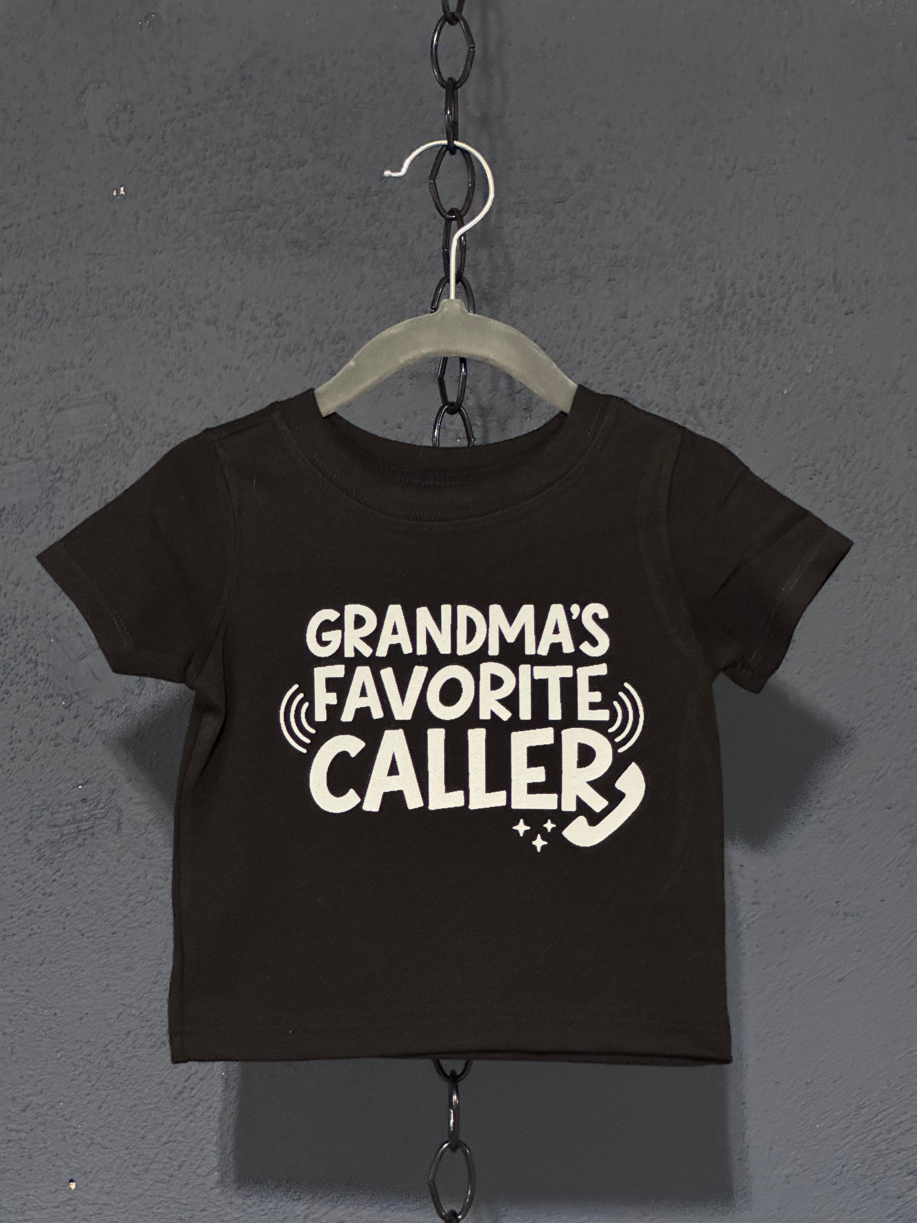 Grandma’s Favorite Caller Tee – Black 6-9 Month Infant – Funny Baby Graphic Shirt