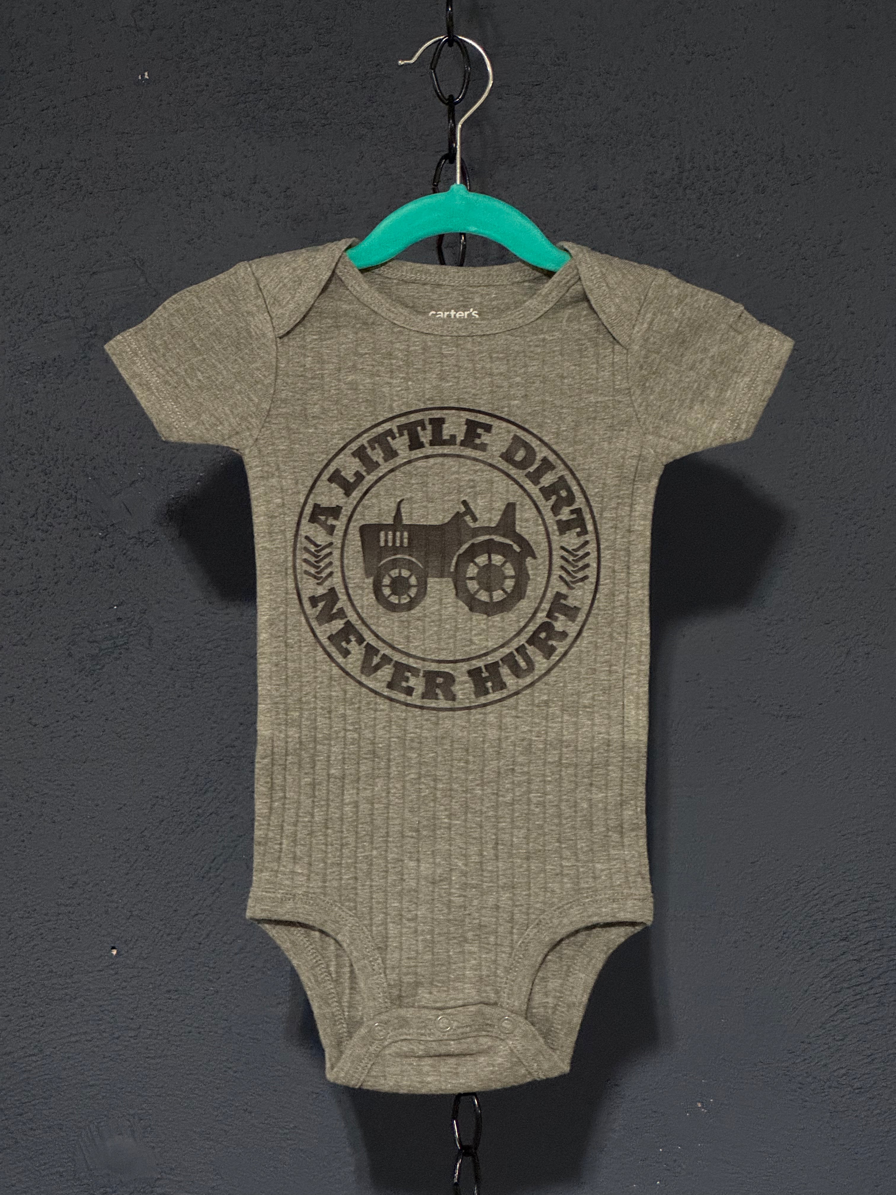 Little Dirt Never Hurt Onesie – Gray 12 Month Infant – Tractor Baby Bodysuit