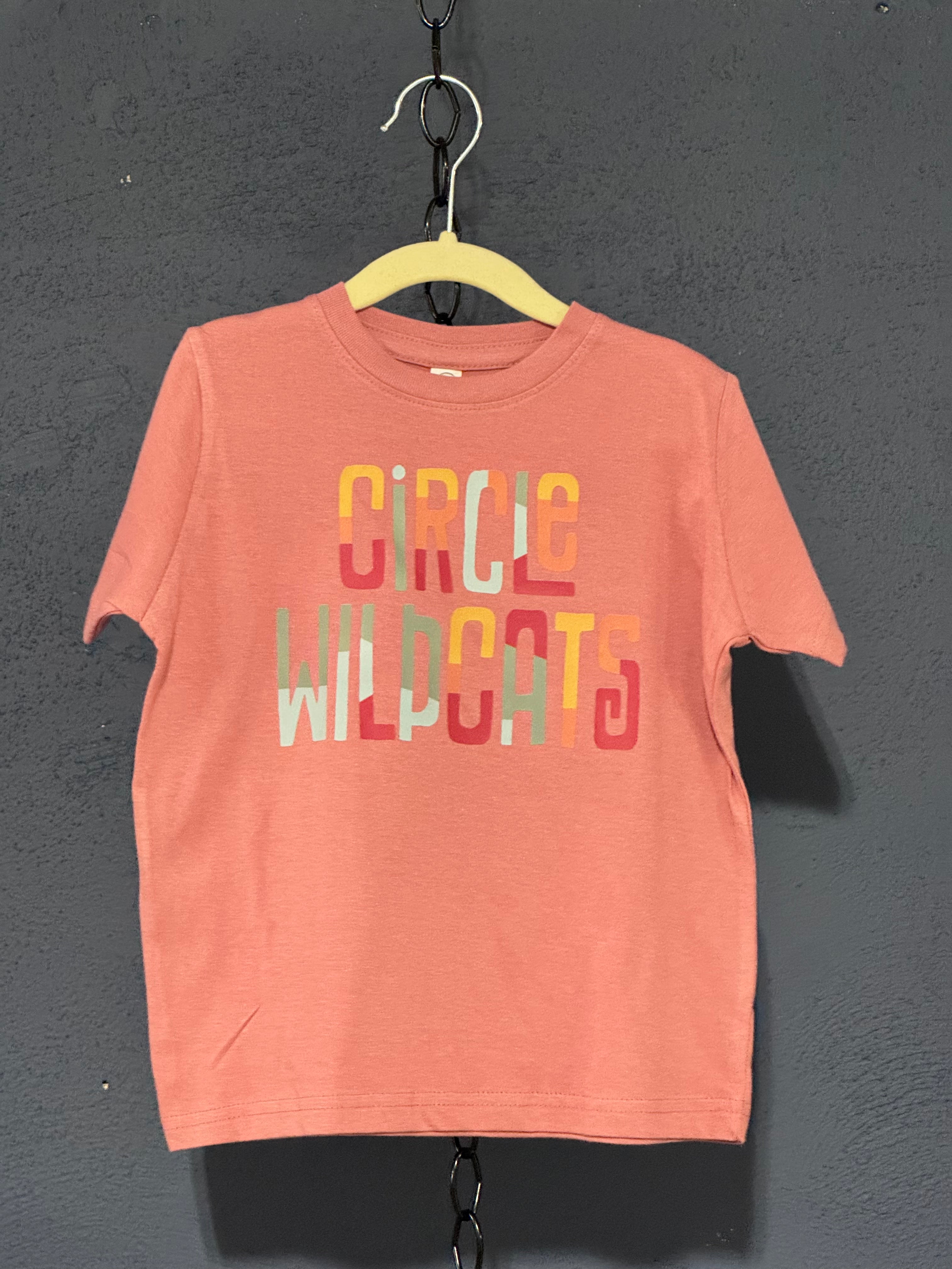 Circle Wildcats T-Shirt – Coral Size 4 – Colorful Letter Graphic Tee